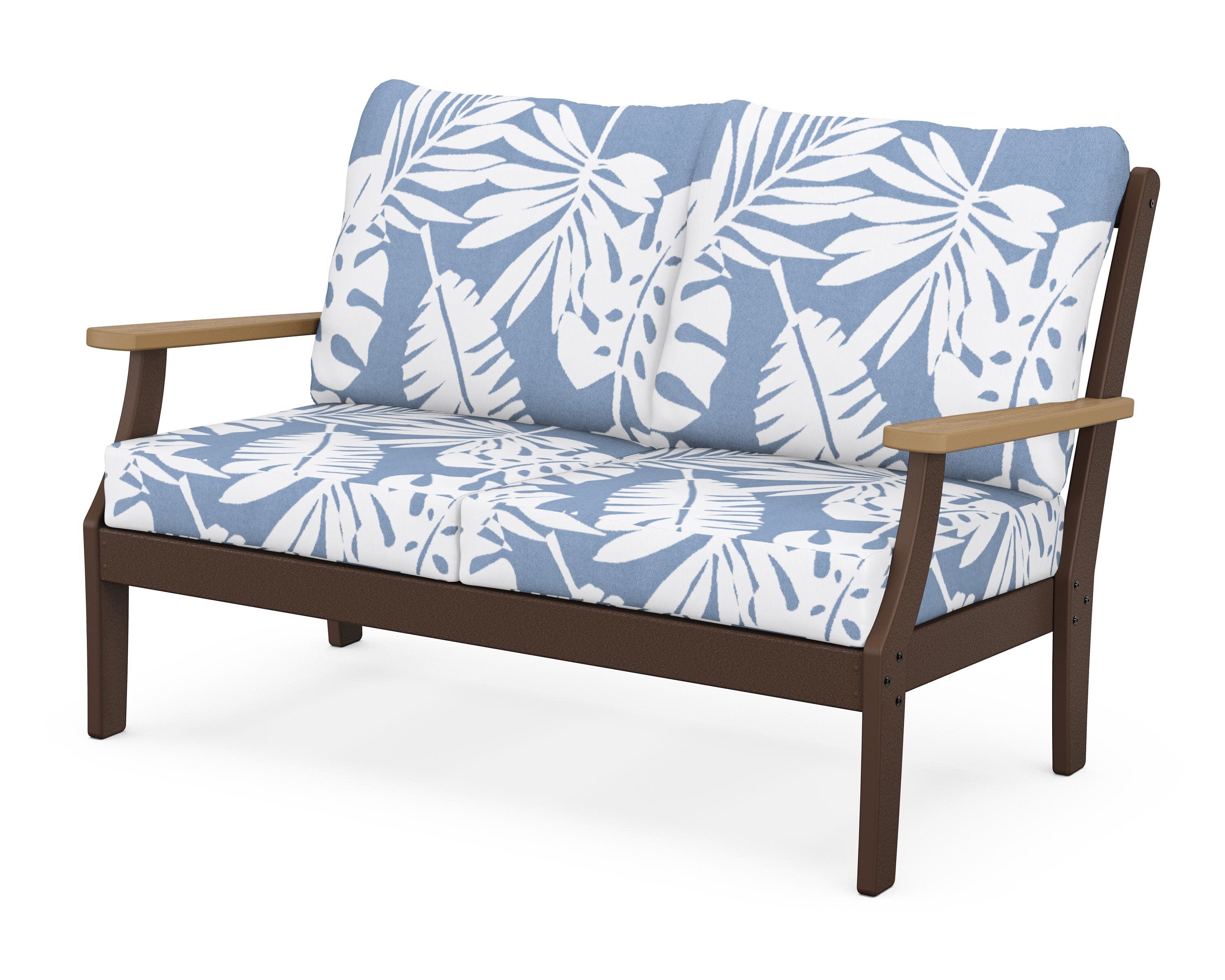 Braxton Deep Seating Loveseat in Mahogany / Natural / Leaf Sky Blue