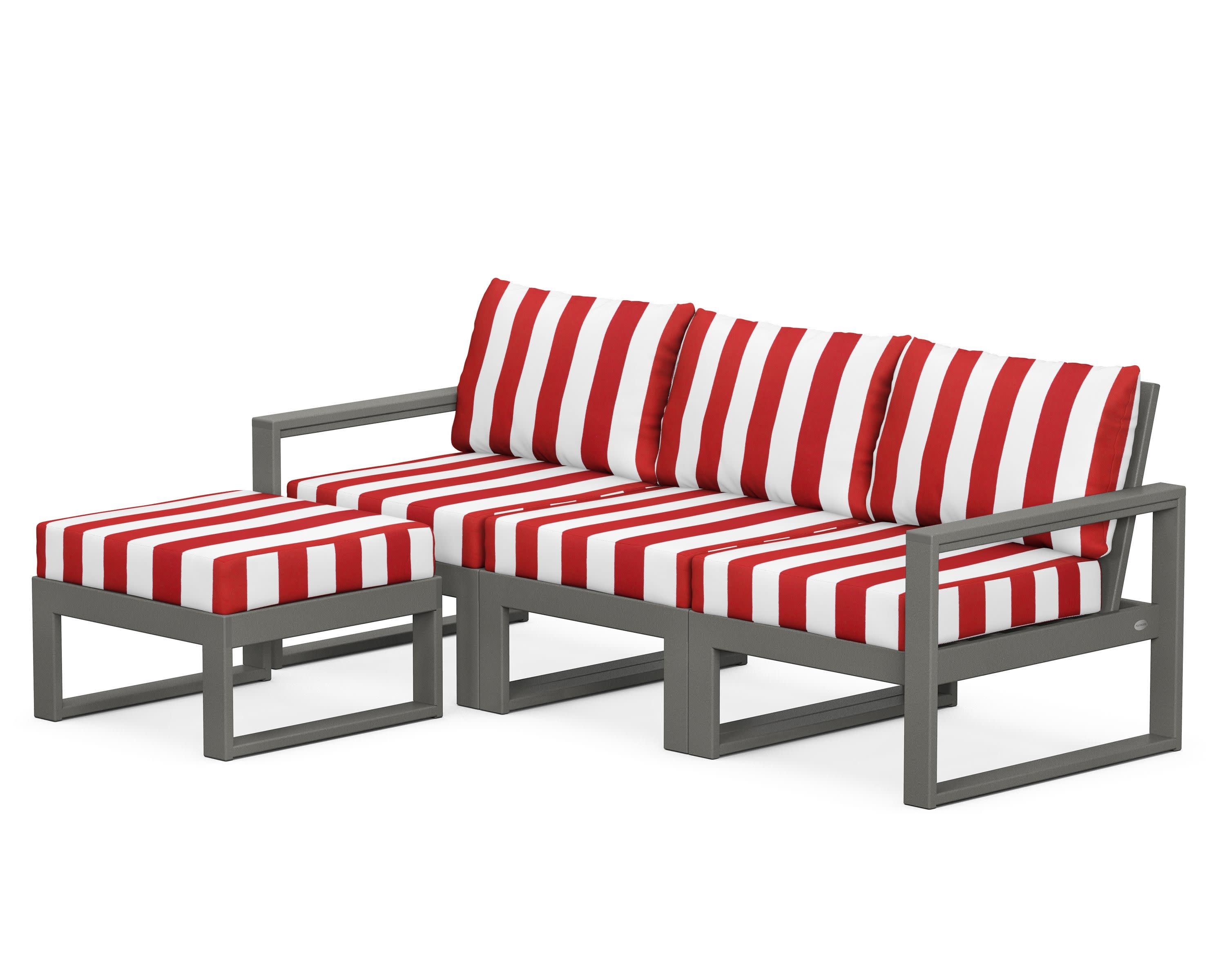EDGE 4-Piece Modular Deep Seating Set with Ottoman in Slate Grey / Cabana Stripe Crimson