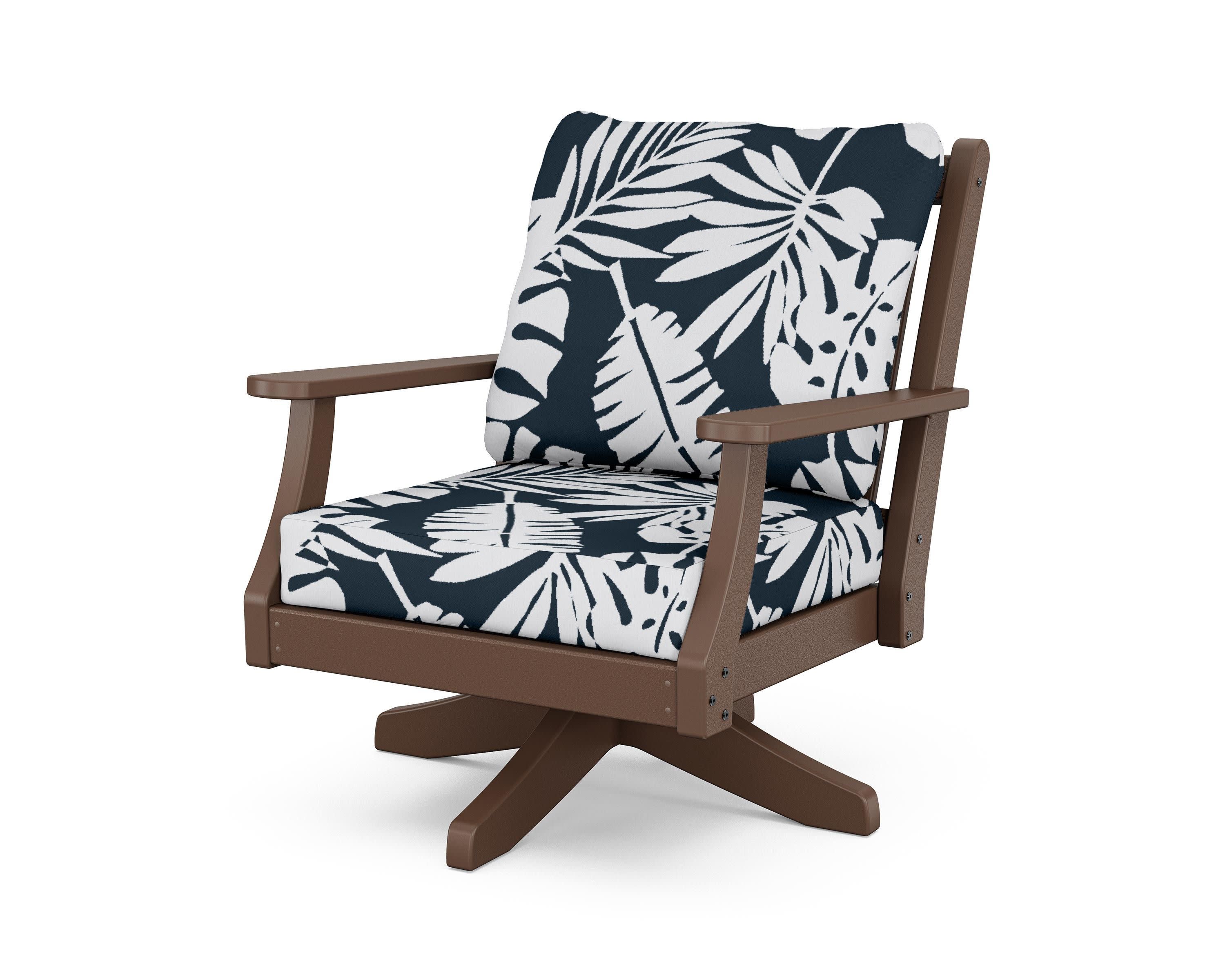 Wovendale Deep Seating Swivel Chair in Mahogany / Leaf Marine Indigo