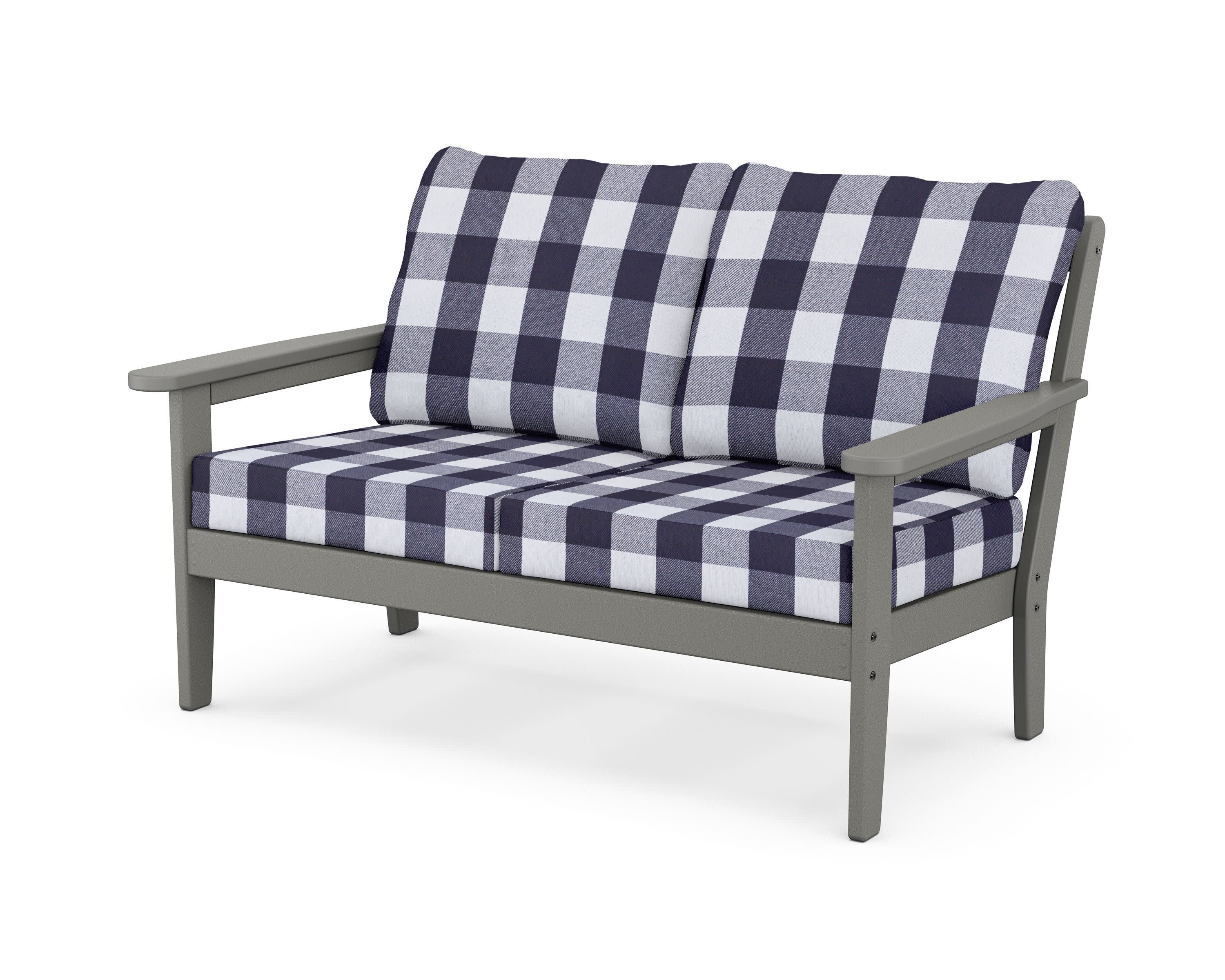 Cottage Deep Seating Loveseat in Slate Grey / Buffalo Plaid Navy