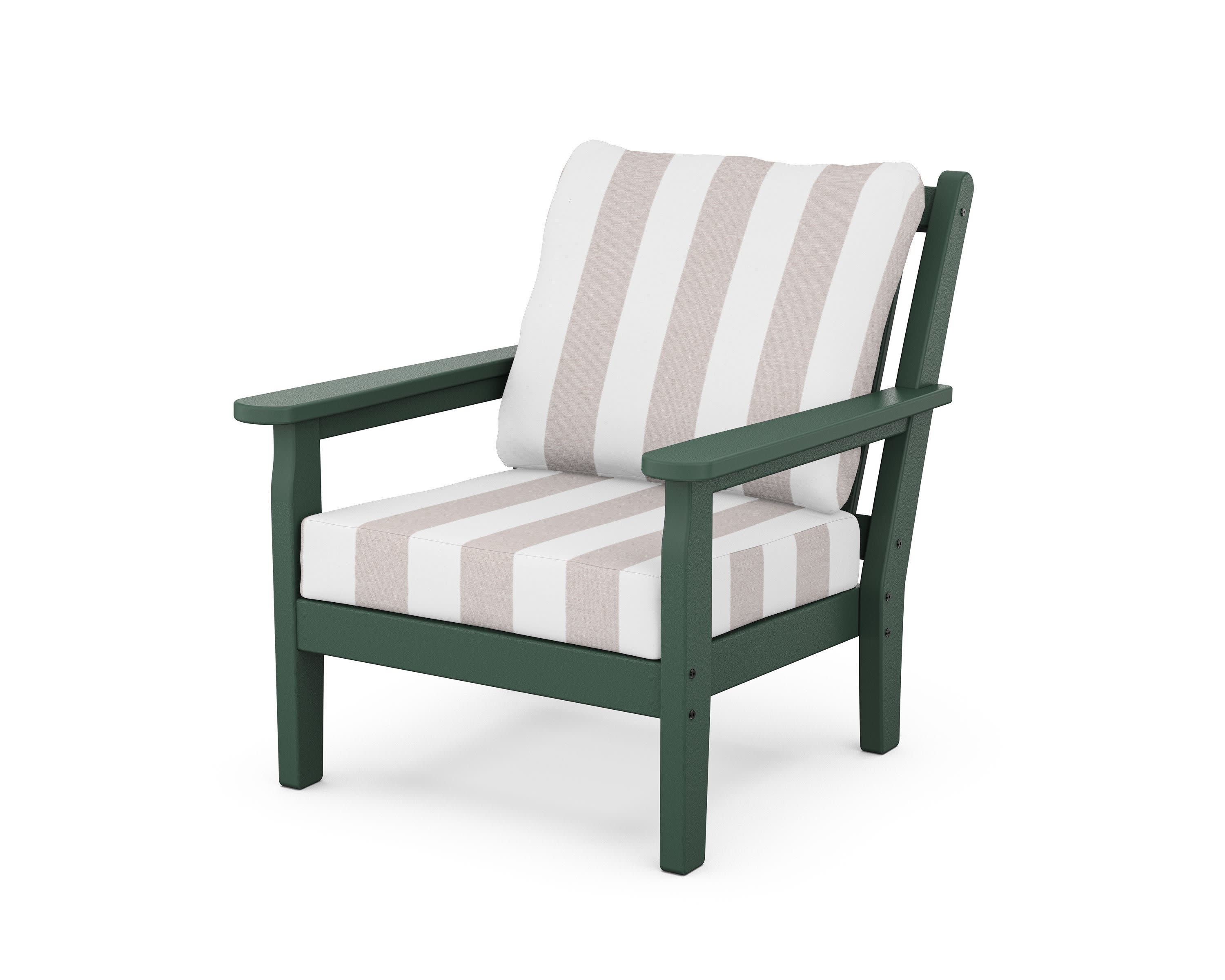 Chippendale Deep Seating Chair in Green / Cabana Stripe Dune Burlap