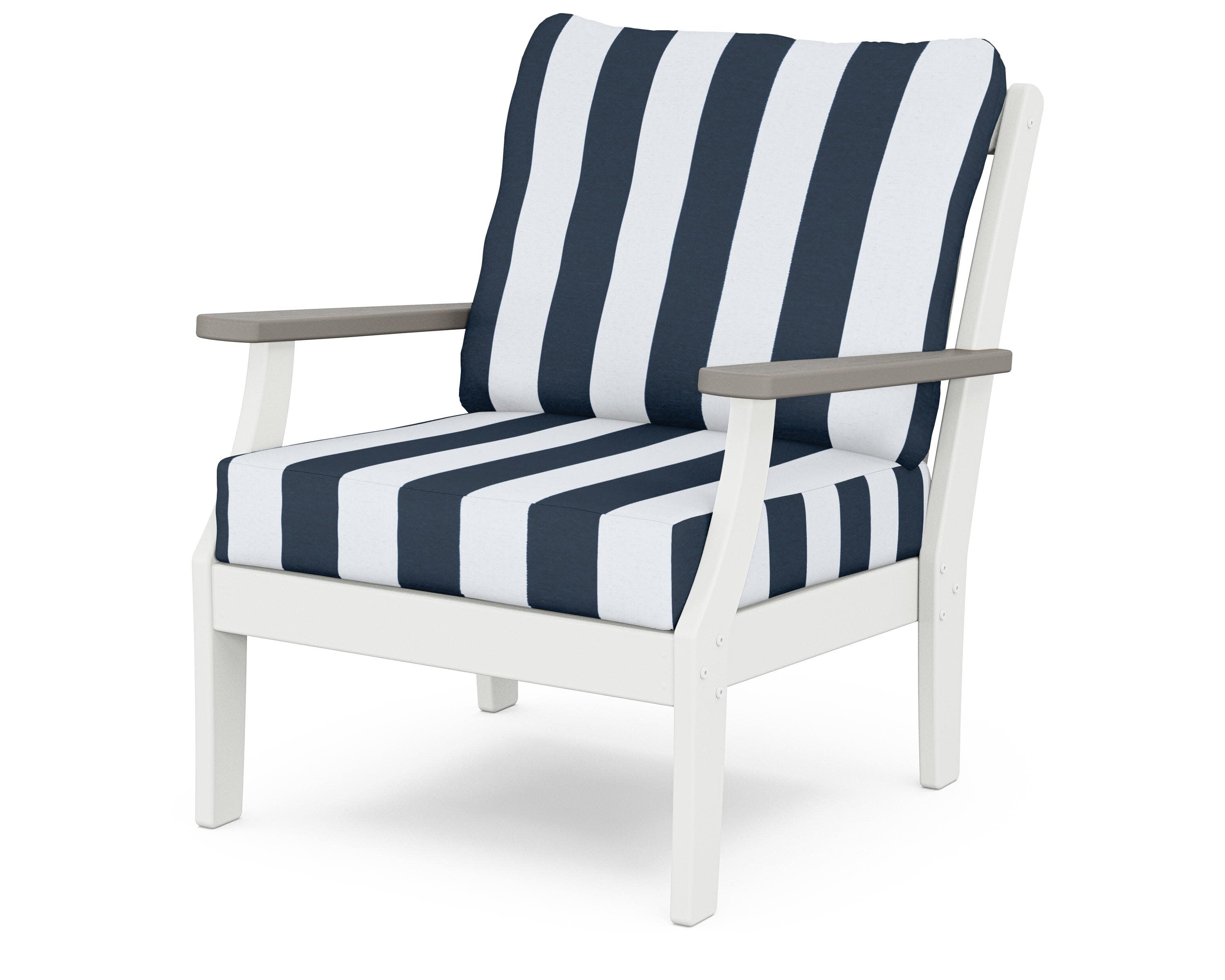 Braxton Deep Seating Chair in White / Driftwood / Cabana Stripe Marine Indigo