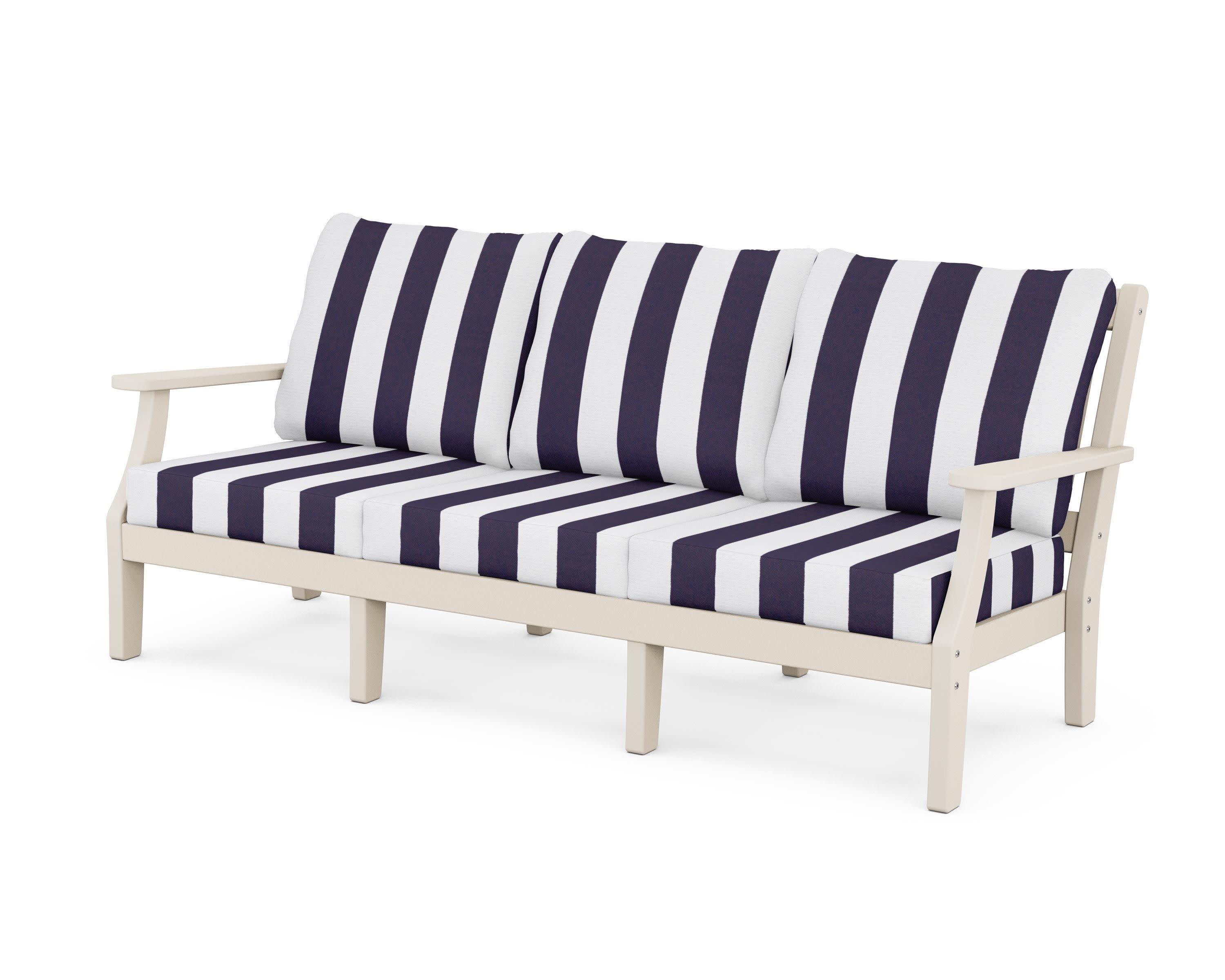 Chinoiserie Deep Seating Sofa in Sand / Cabana Stripe Navy