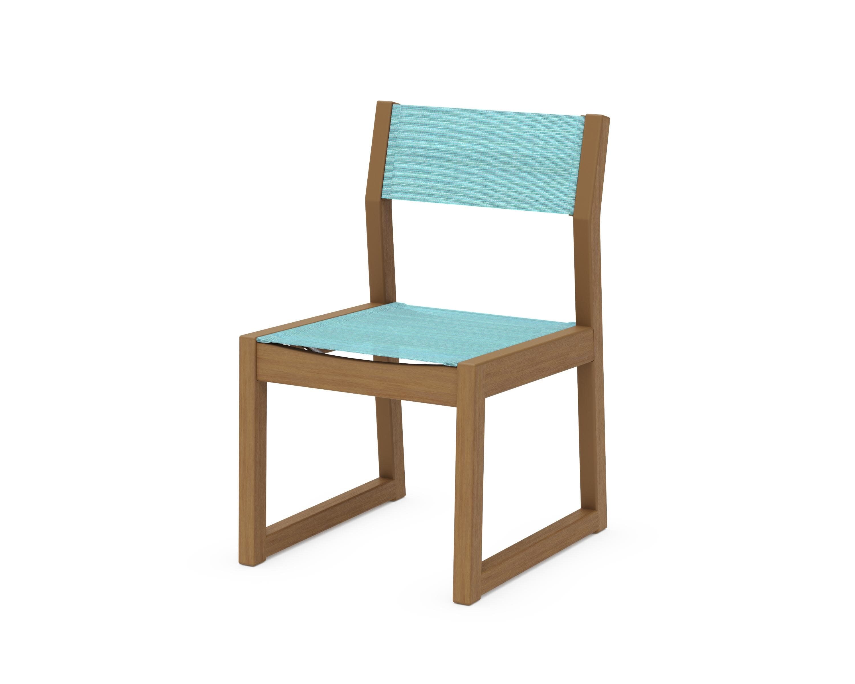 EDGE Sling Dining Side Chair in Natural / Dupioni Aquamarine Sling