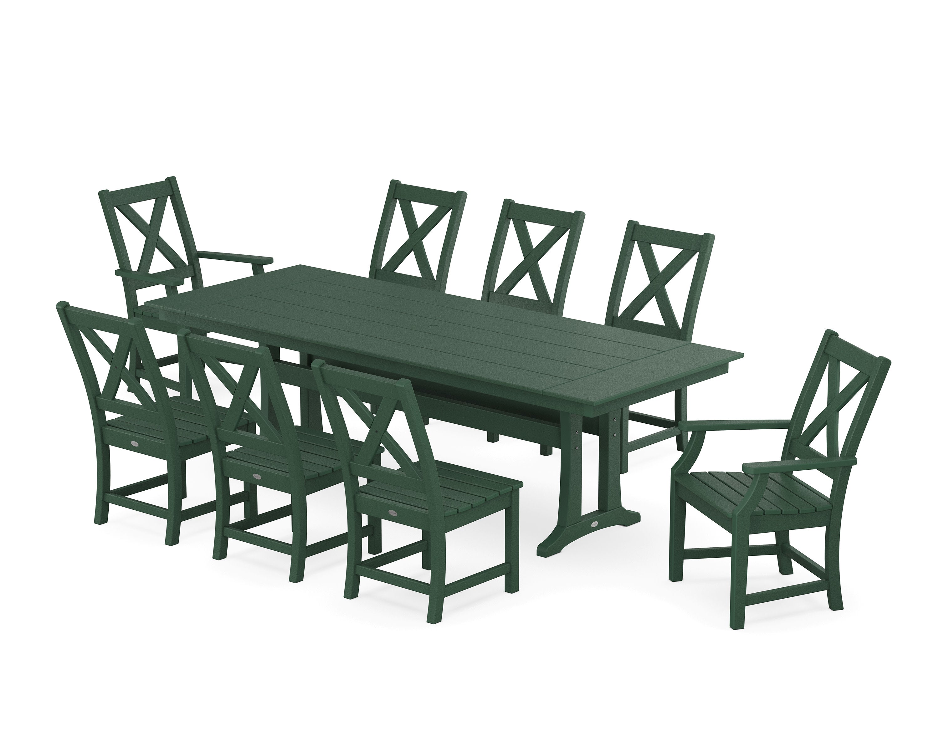 Braxton 9-Piece Farmhouse Dining Set with Trestle Legs in Green