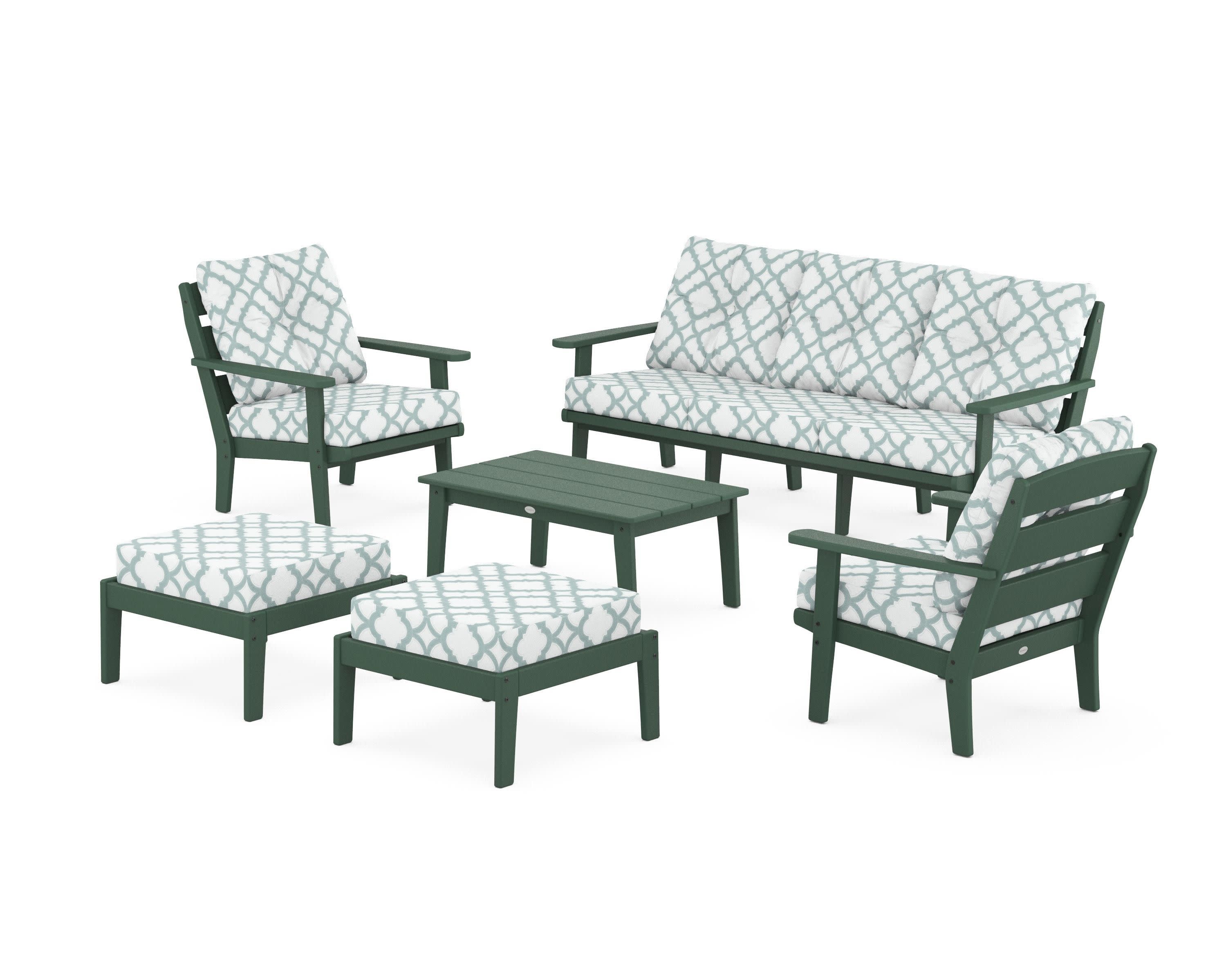 Lakeside 6-Piece Lounge Sofa Set in Green / Trellis Glacier Spa