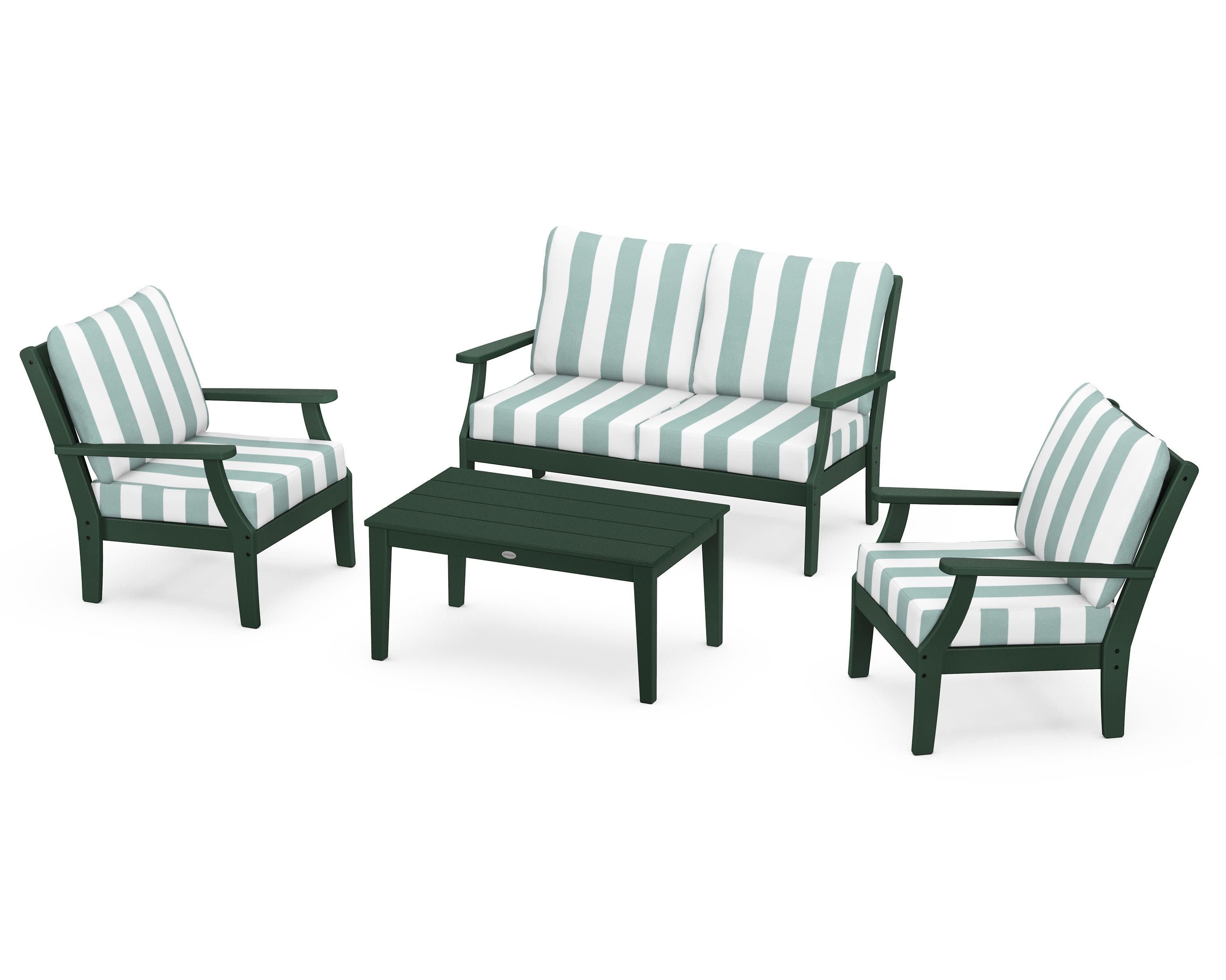 Braxton 4-Piece Deep Seating Chair Set in Green / Cabana Stripe Glacier Spa
