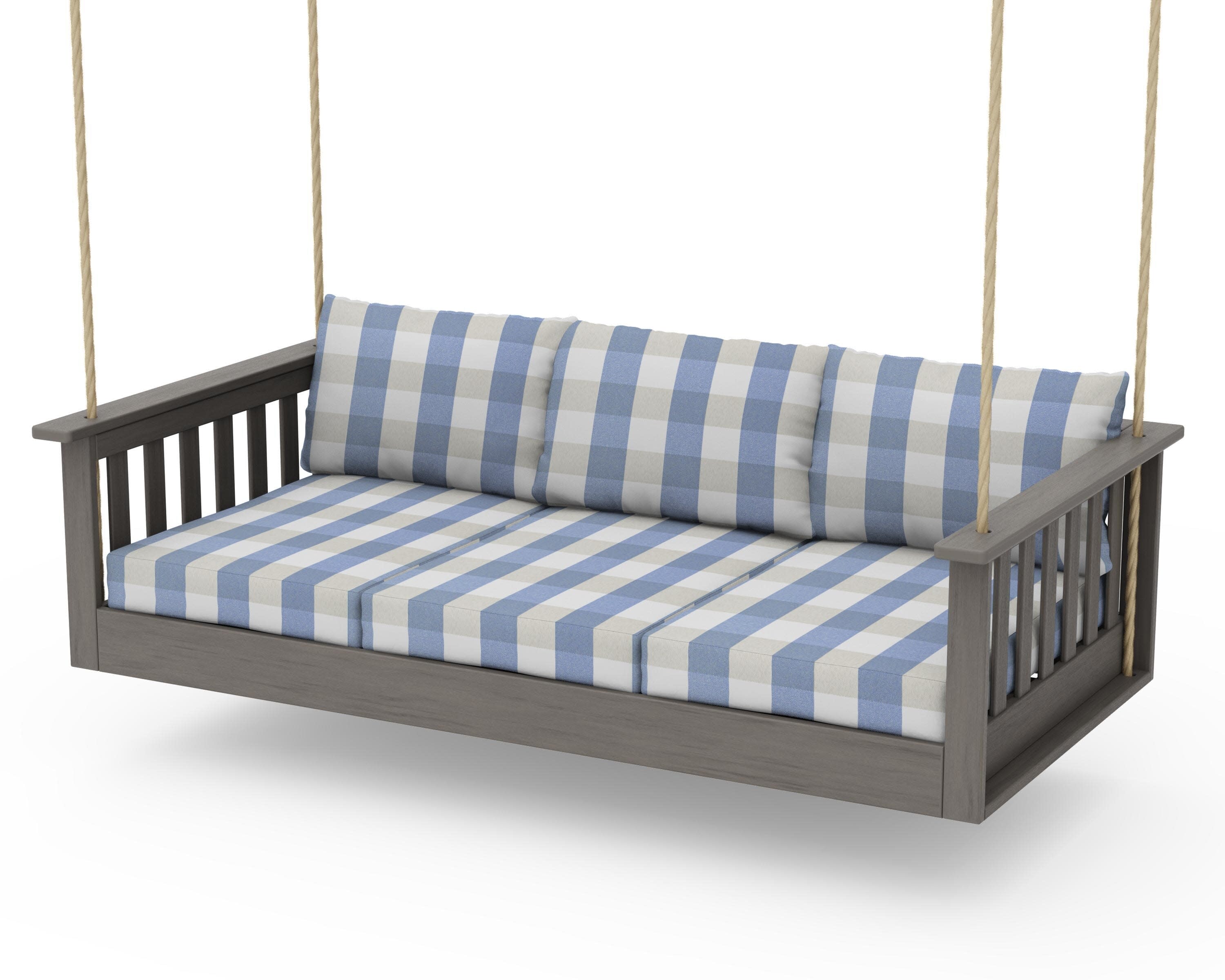 Vineyard Daybed Swing in Driftwood / Buffalo Plaid Sky Blue