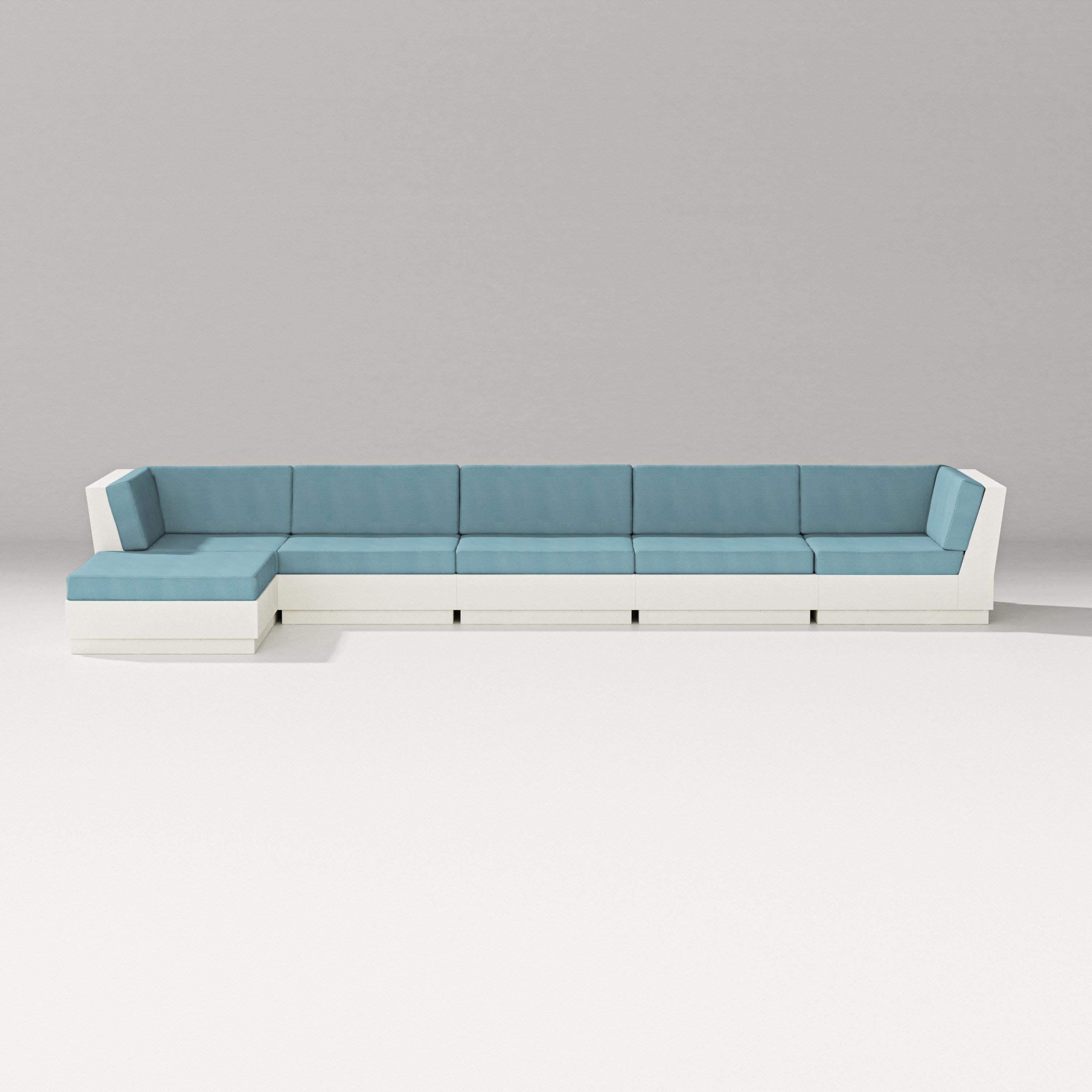 Elevate 6-Piece Chaise Sectional in Vintage White / Lattice Sky Blue