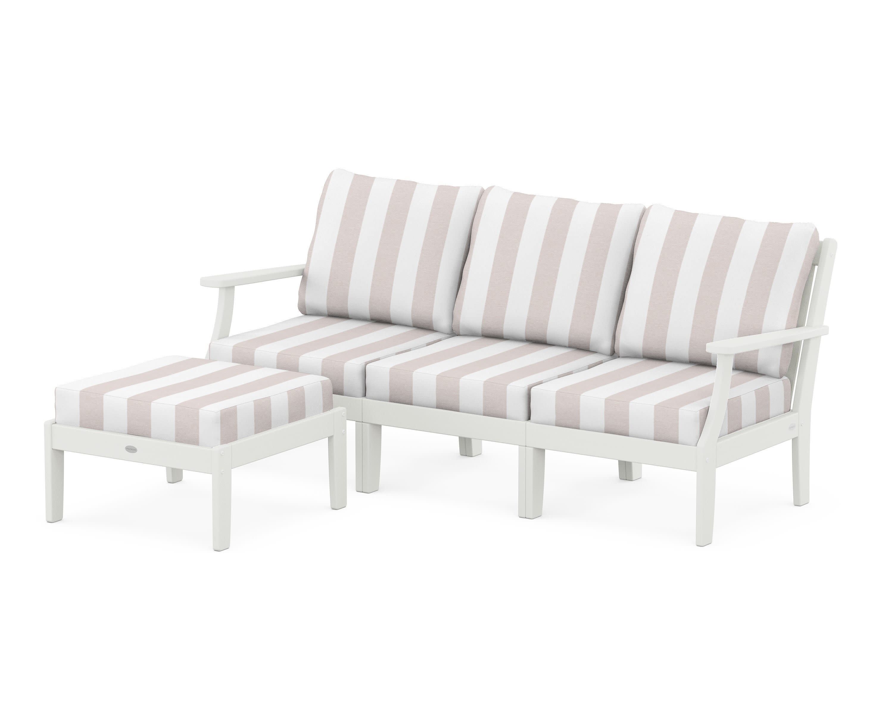 Braxton Modular 4-Piece Deep Seating Set with Ottoman in Vintage White / Cabana Stripe Dune Burlap