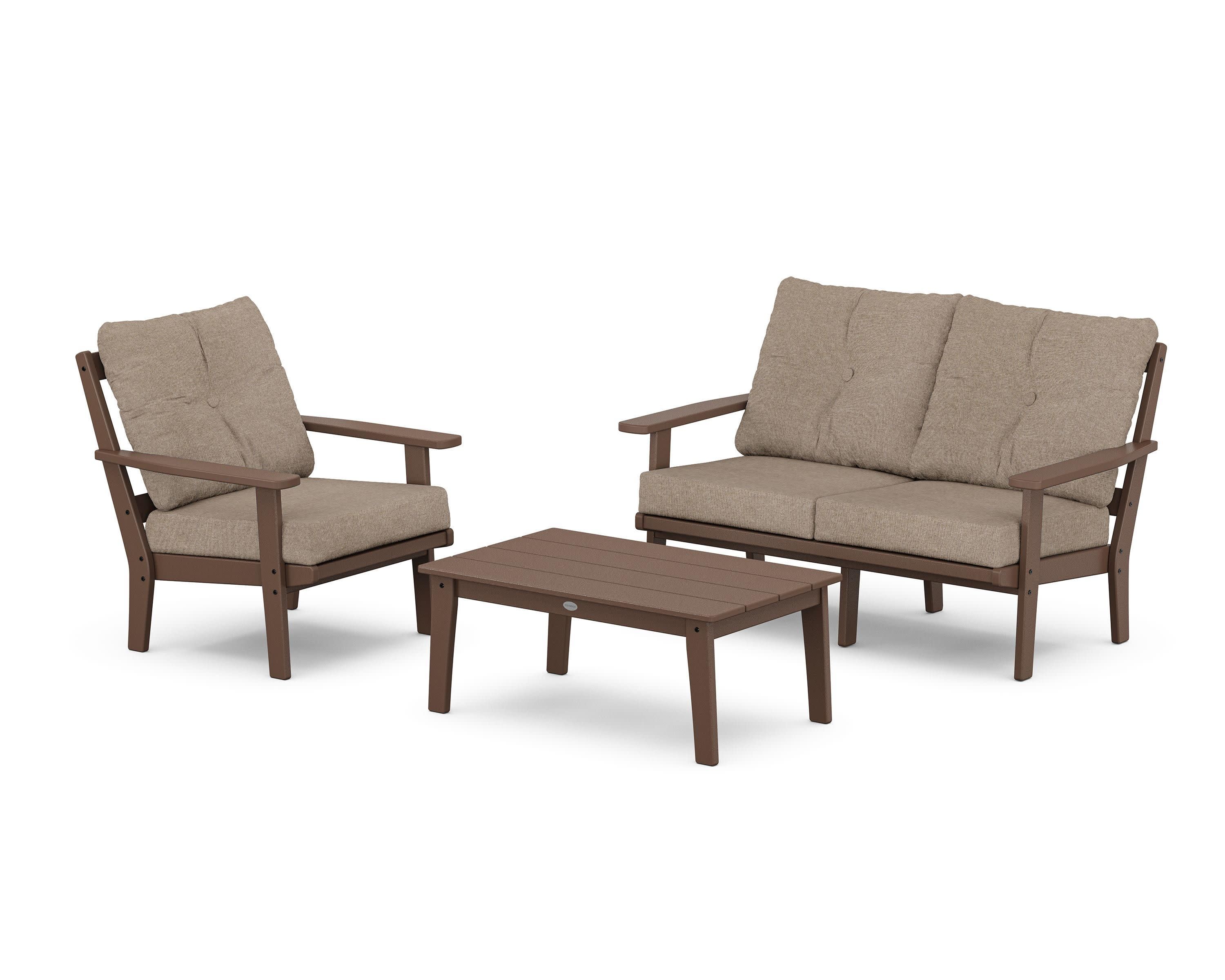 Oxford 3-Piece Deep Seating Set with Loveseat in Mahogany / Spiced Burlap