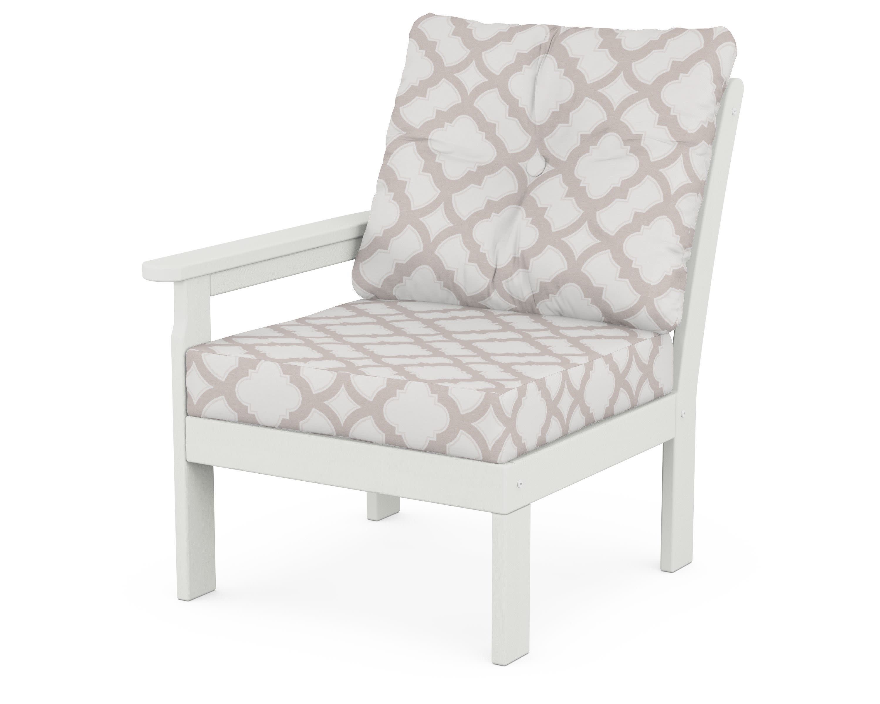 Vineyard Modular Left Arm Chair in Vintage White / Trellis Dune Burlap