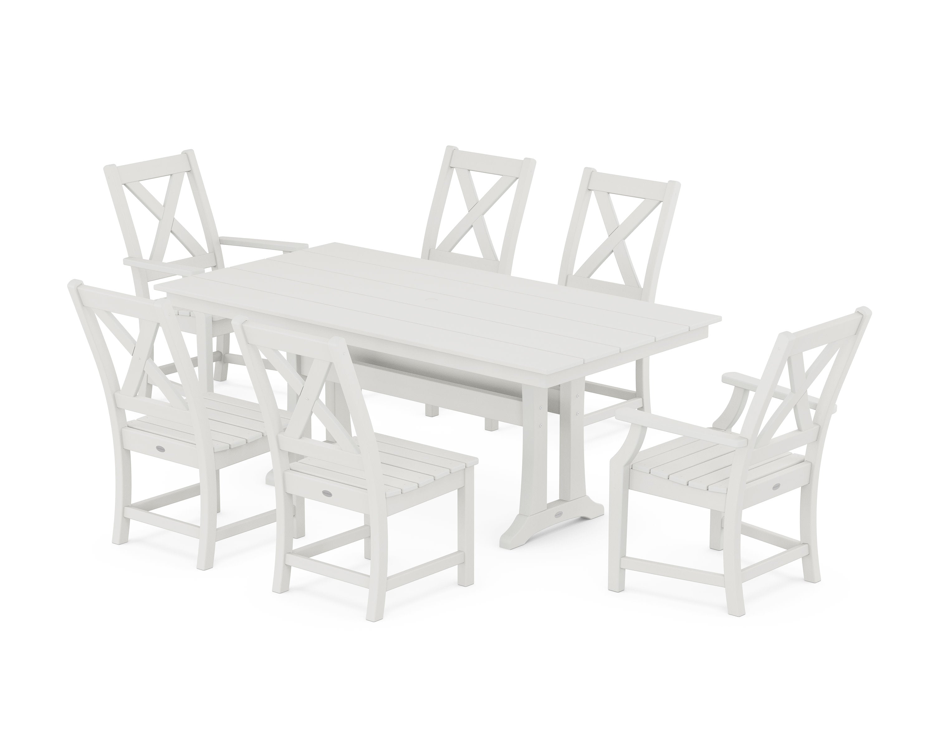 Braxton 7-Piece Farmhouse Dining Set With Trestle Legs in Vintage White