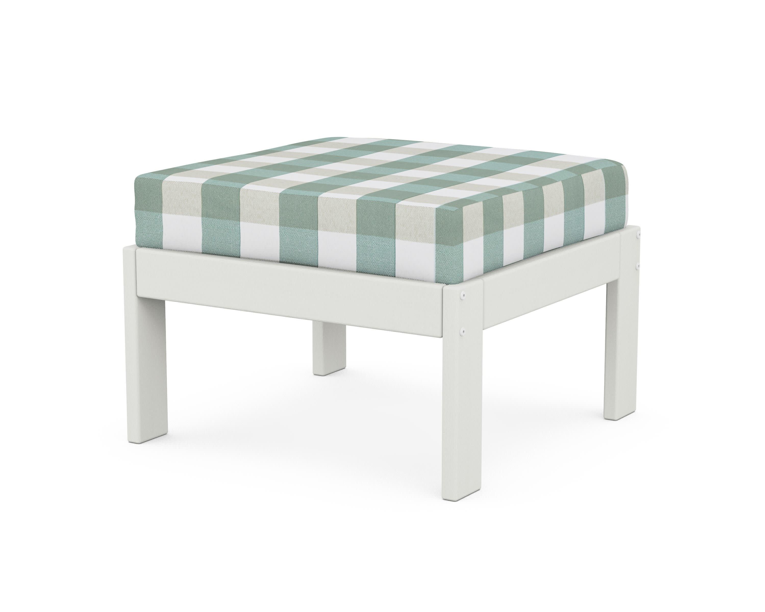 Vineyard Modular Ottoman in Vintage White / Buffalo Plaid Glacier Spa