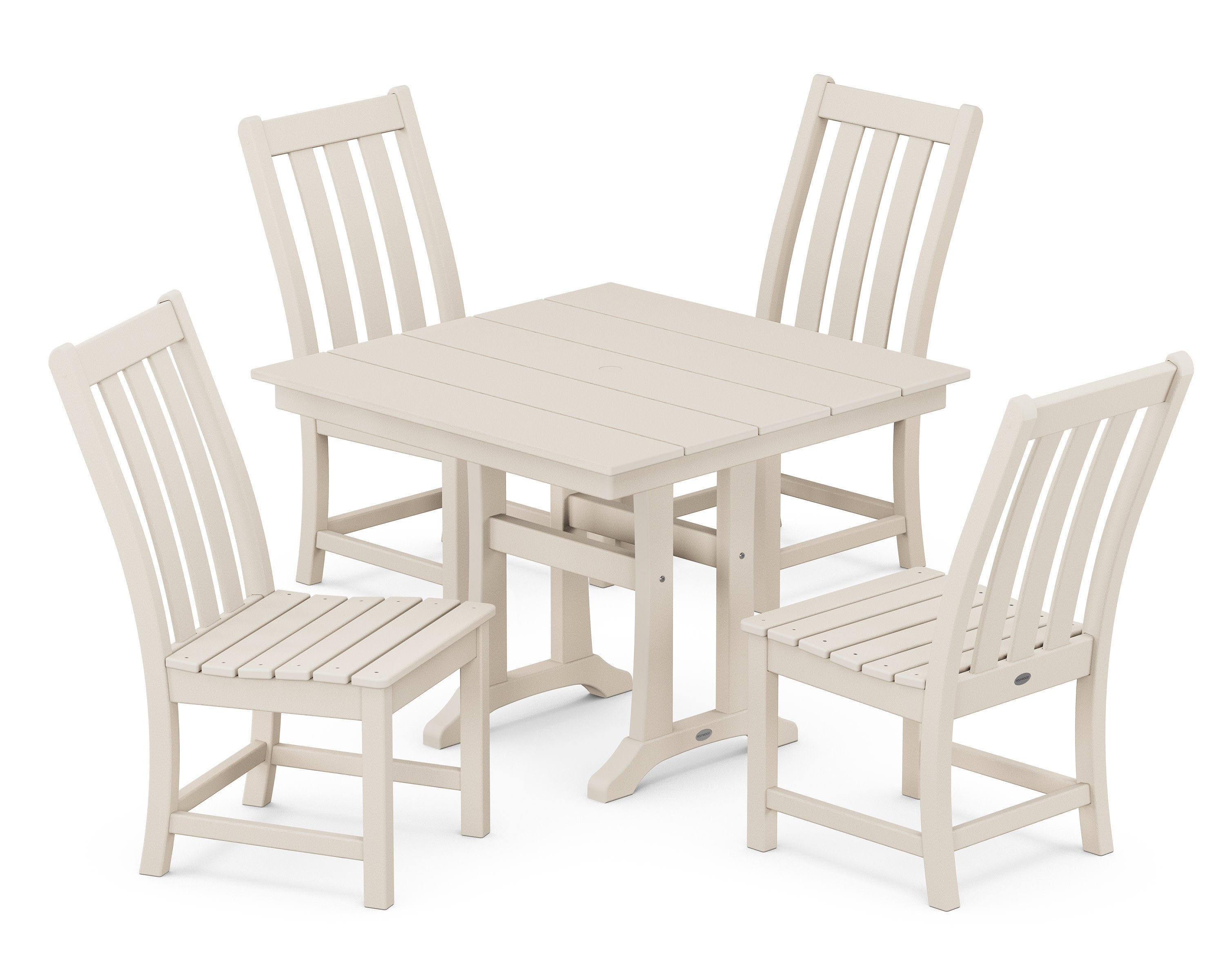 Vineyard 5-Piece Farmhouse Trestle Side Chair Dining Set in Sand