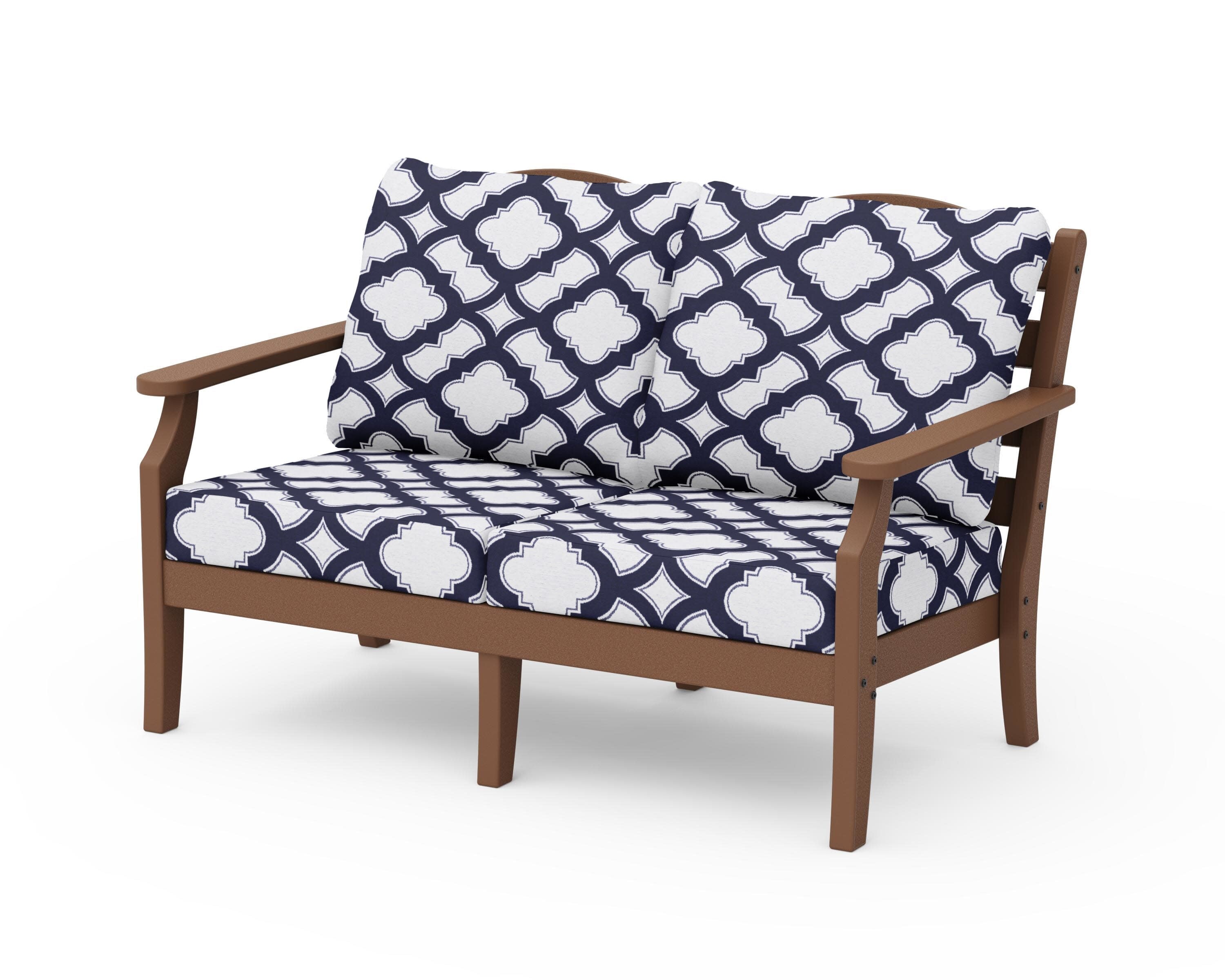 Savannah Deep Seating Loveseat in Teak / Trellis Navy