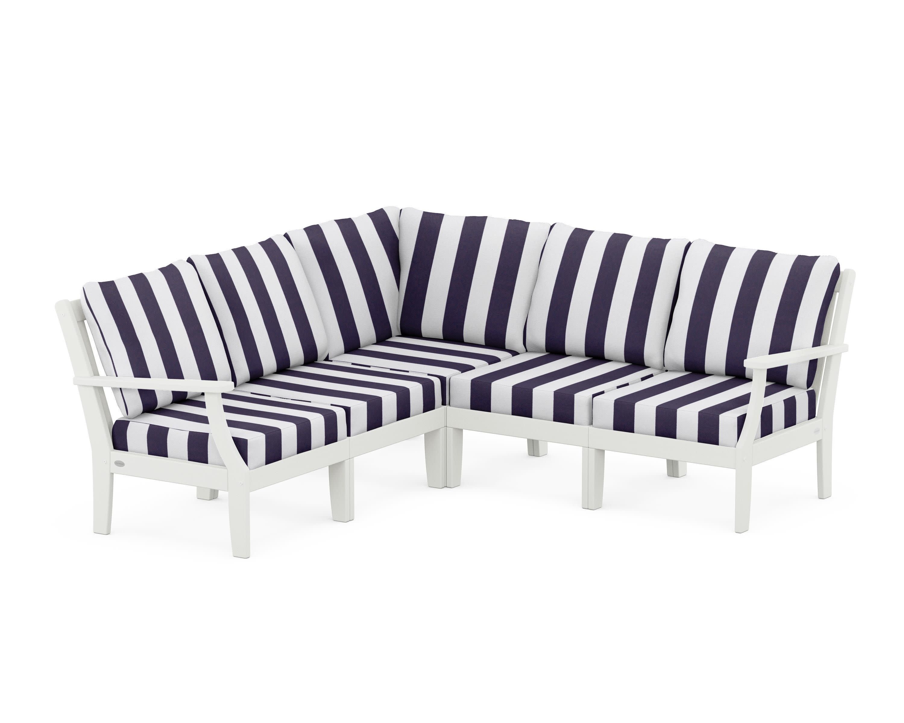 Braxton Modular 5-Piece Deep Seating Set in Vintage White / Cabana Stripe Navy