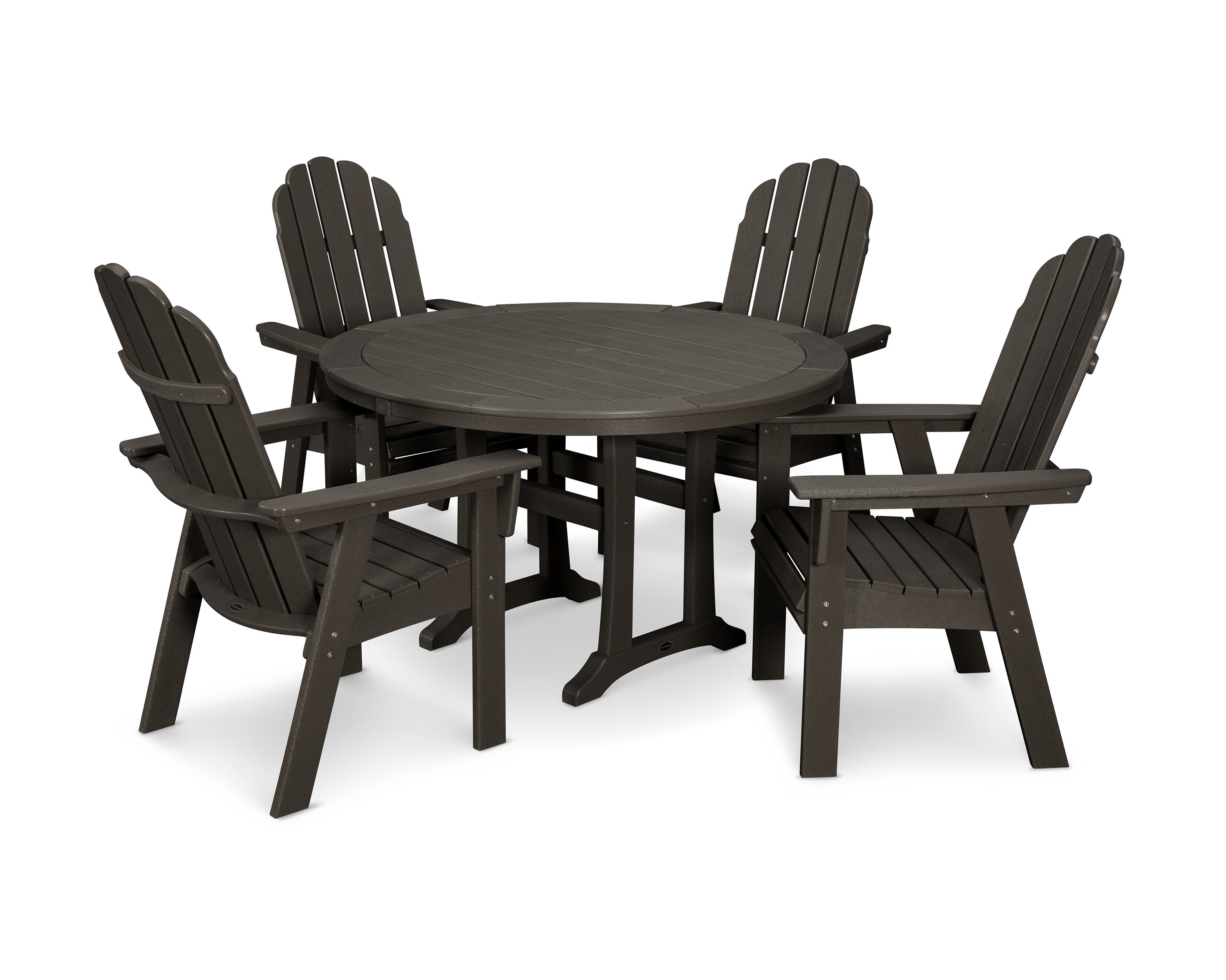 Vineyard Curveback Adirondack 5-Piece Nautical Trestle Dining Set in Vintage Coffee