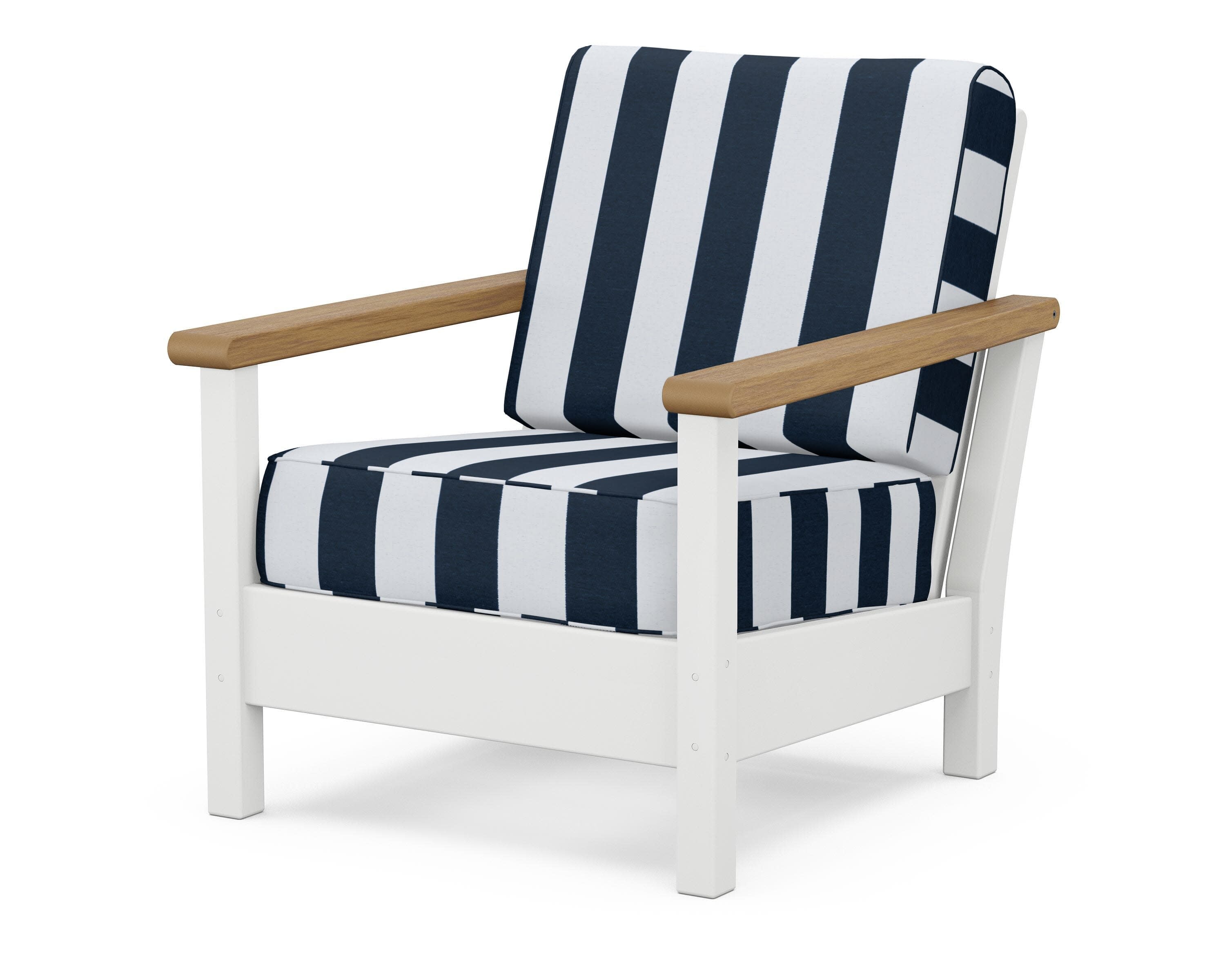 Harbour Deep Seating Chair in White / Natural / Cabana Stripe Marine Indigo