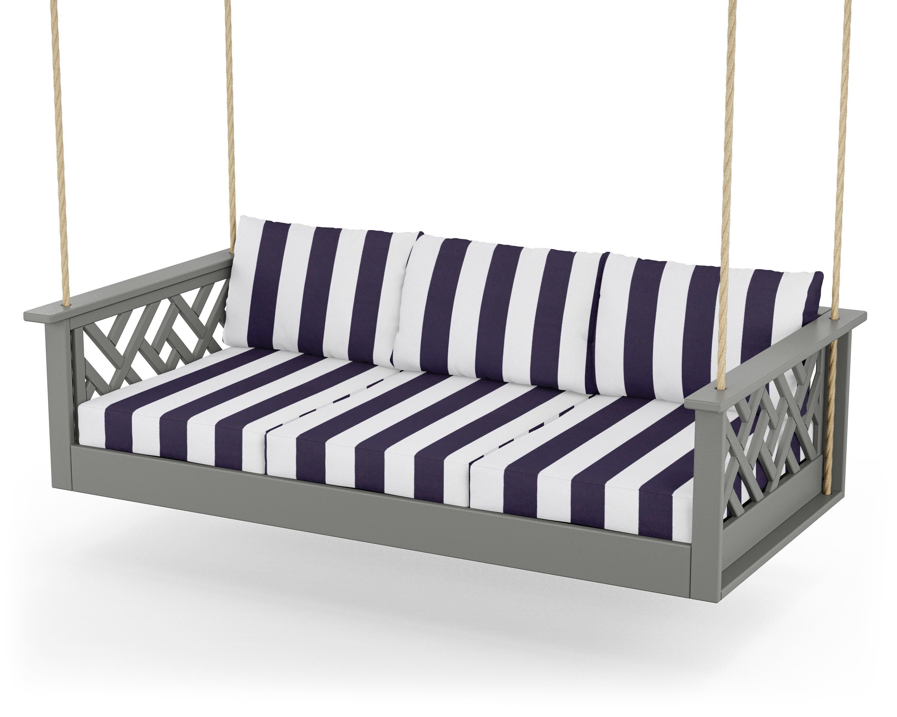 Chippendale Daybed Swing in Slate Grey / Cabana Stripe Navy
