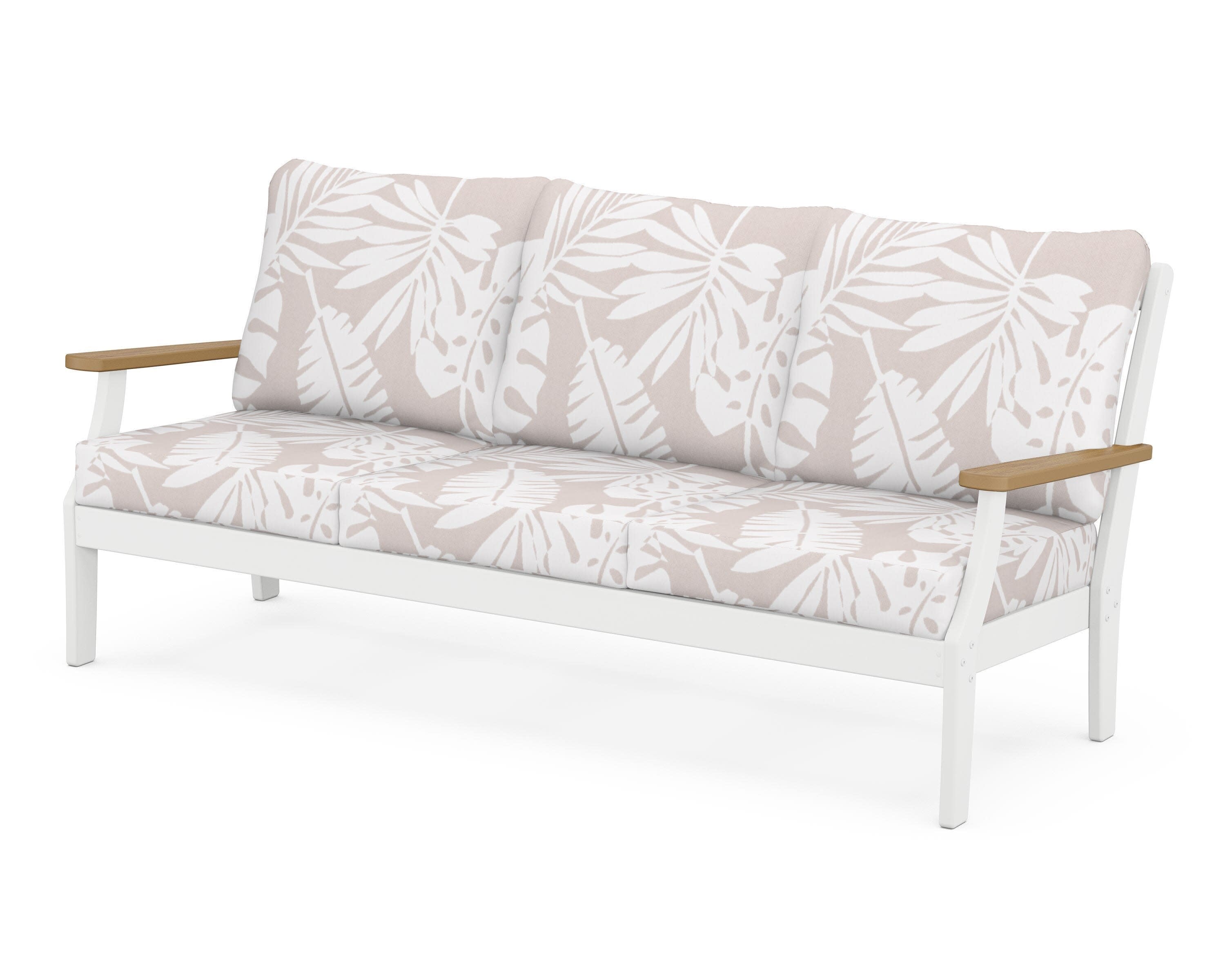 Braxton Deep Seating Sofa in White / Natural / Leaf Dune Burlap