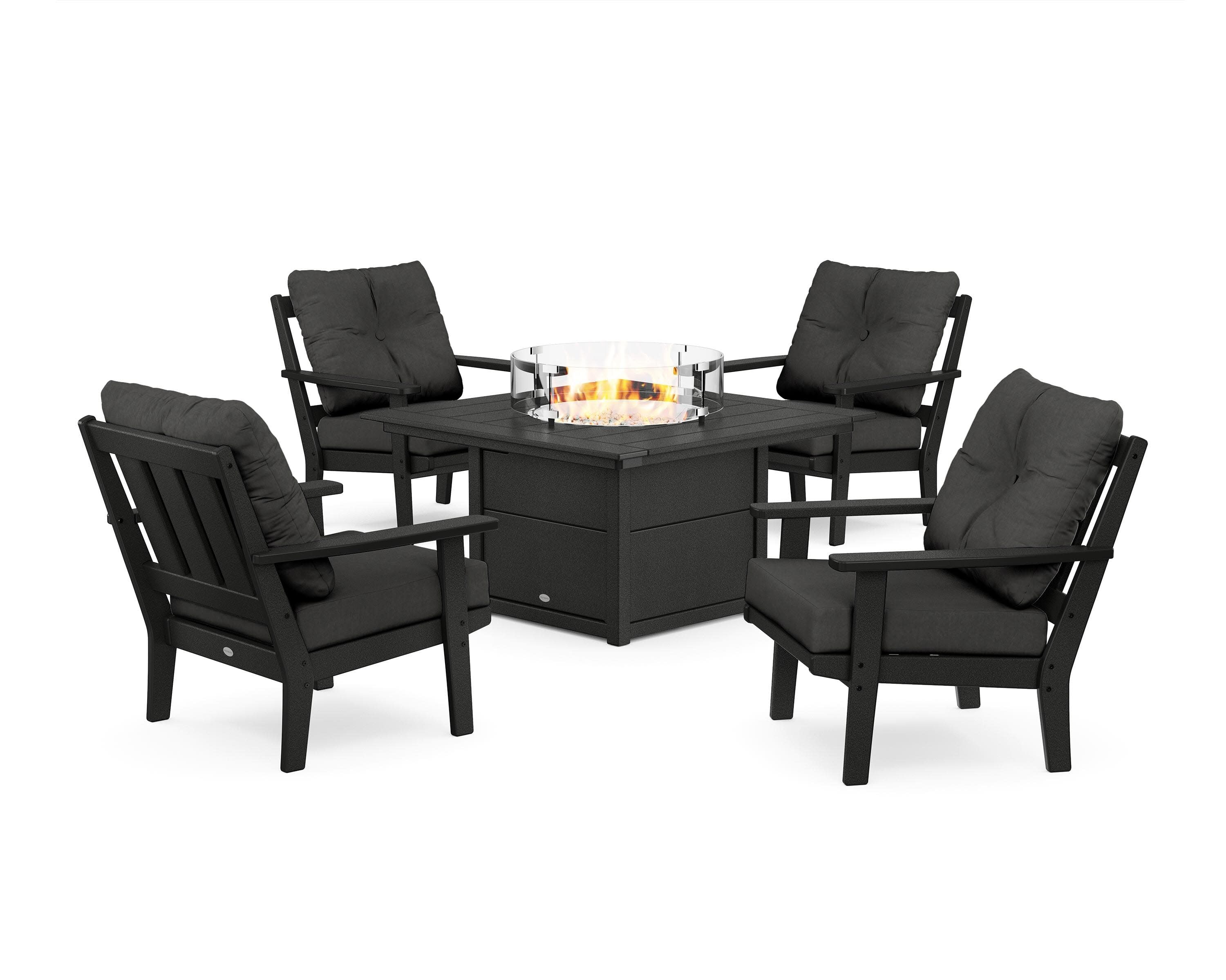 Oxford 5-Piece Deep Seating Set with Fire Pit Table in Black / Spectrum Carbon