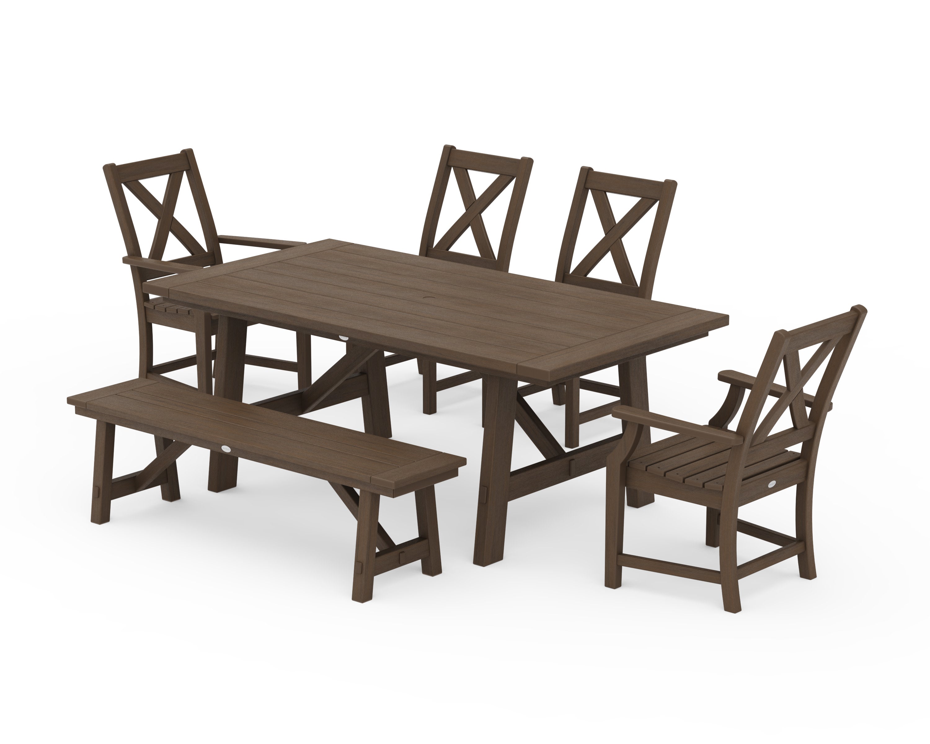 Braxton 6-Piece Rustic Farmhouse Arm Chair Dining Set with Bench in Kona