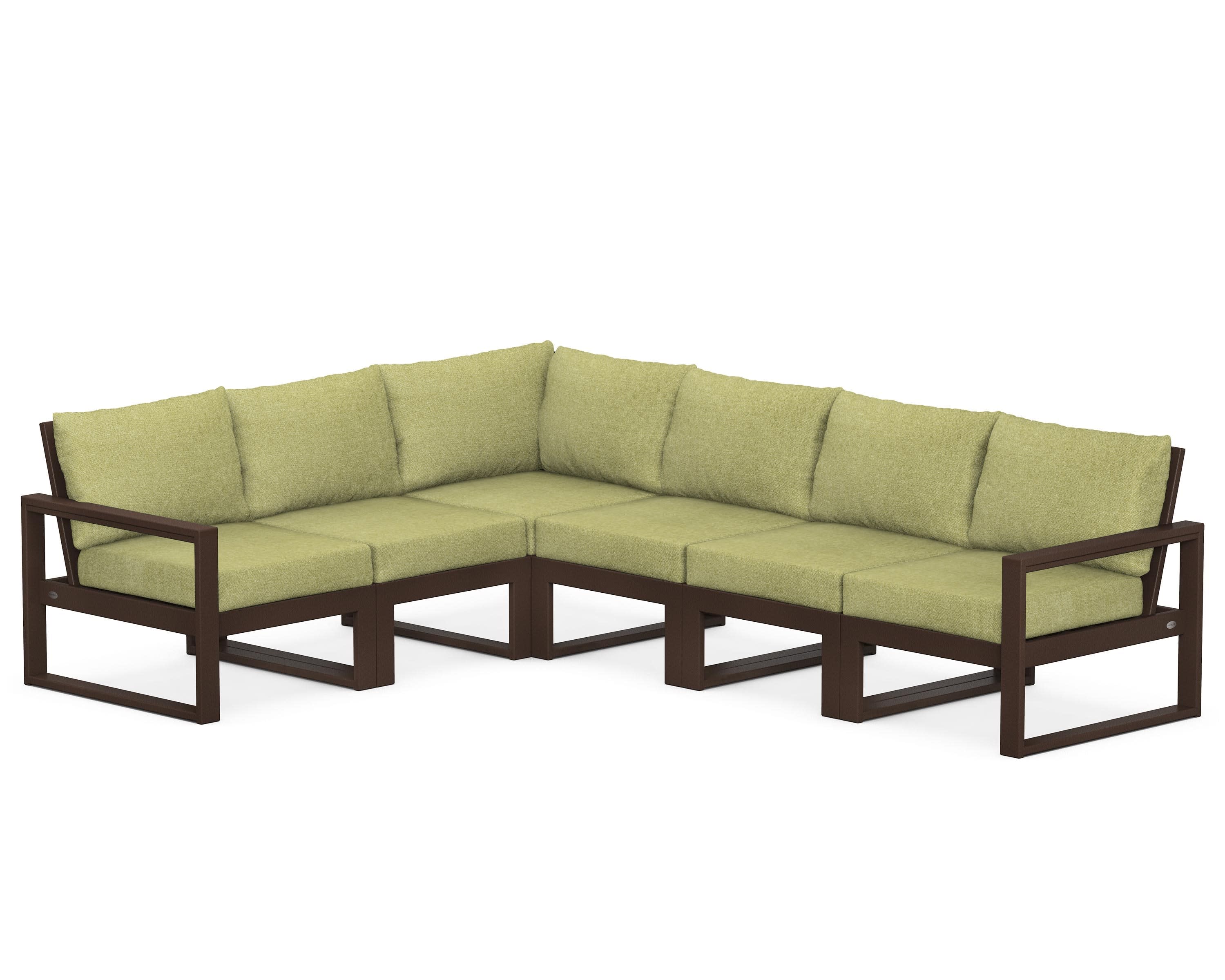 EDGE 6-Piece Modular Deep Seating Set in Mahogany / Chartreuse Boucle