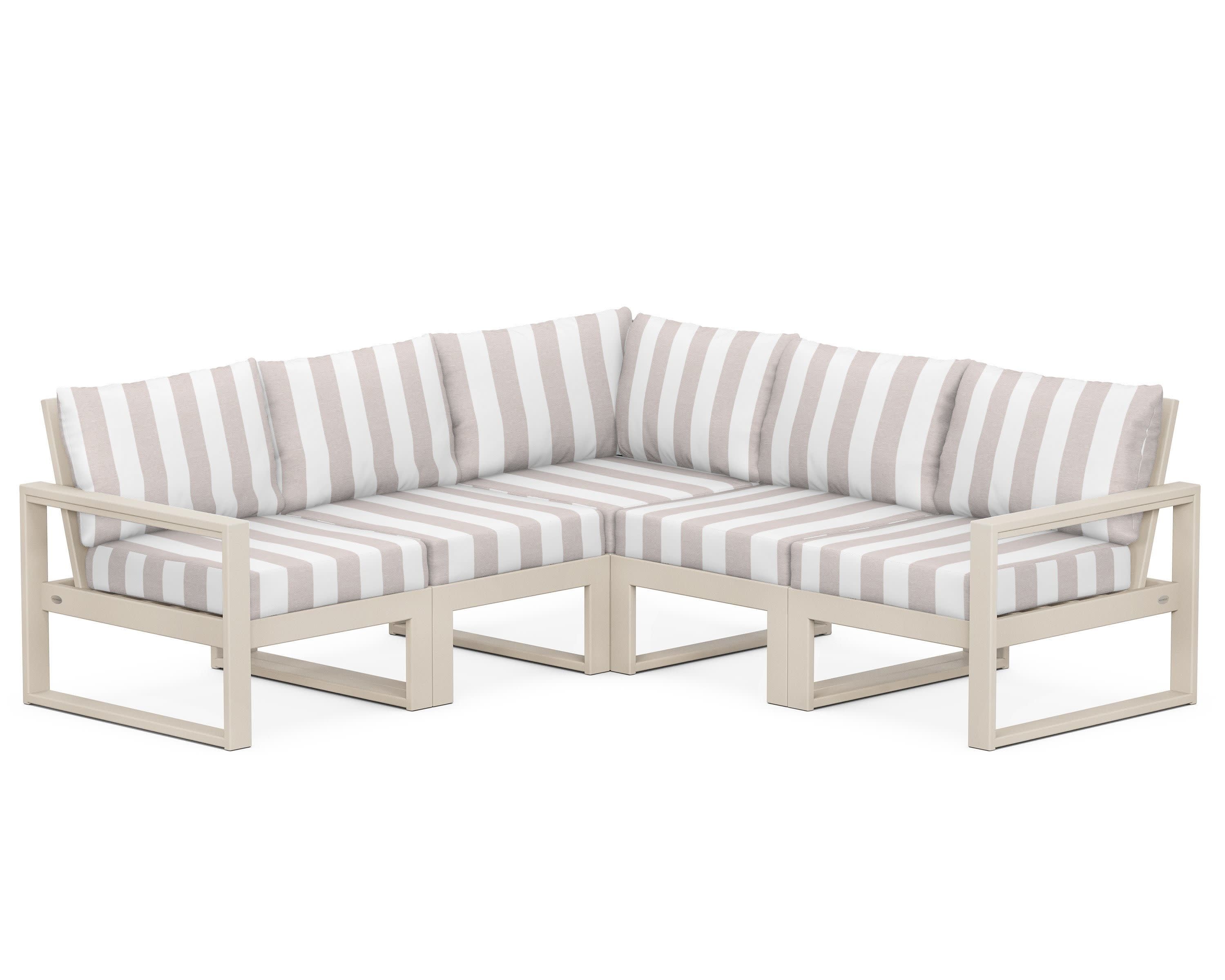 EDGE 5-Piece Modular Deep Seating Set in Sand / Cabana Stripe Dune Burlap