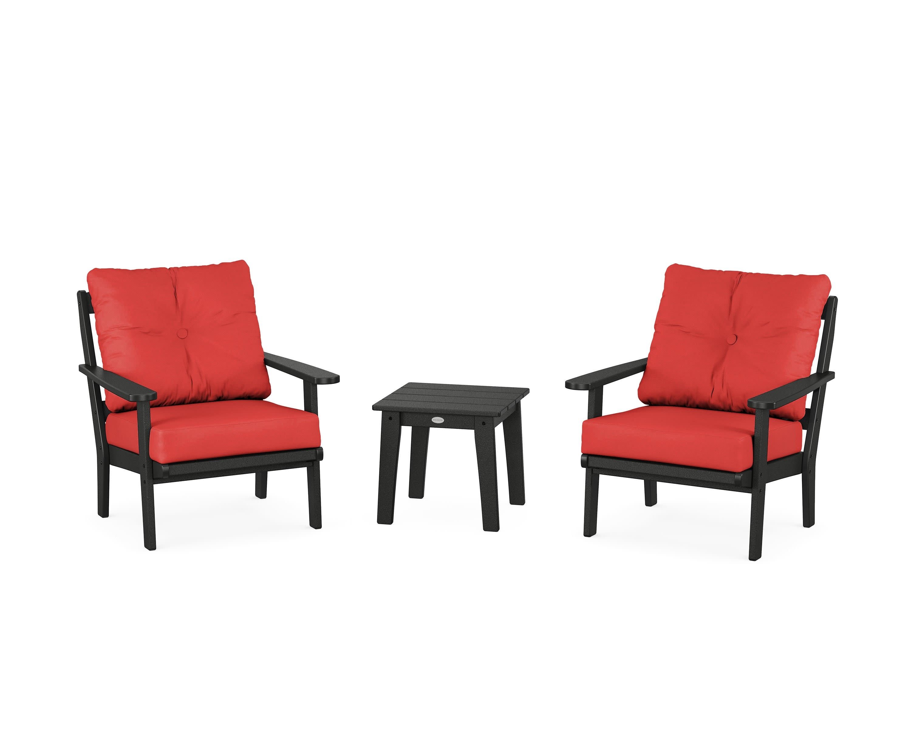 Mission 3-Piece Deep Seating Set in Black / Crimson Linen