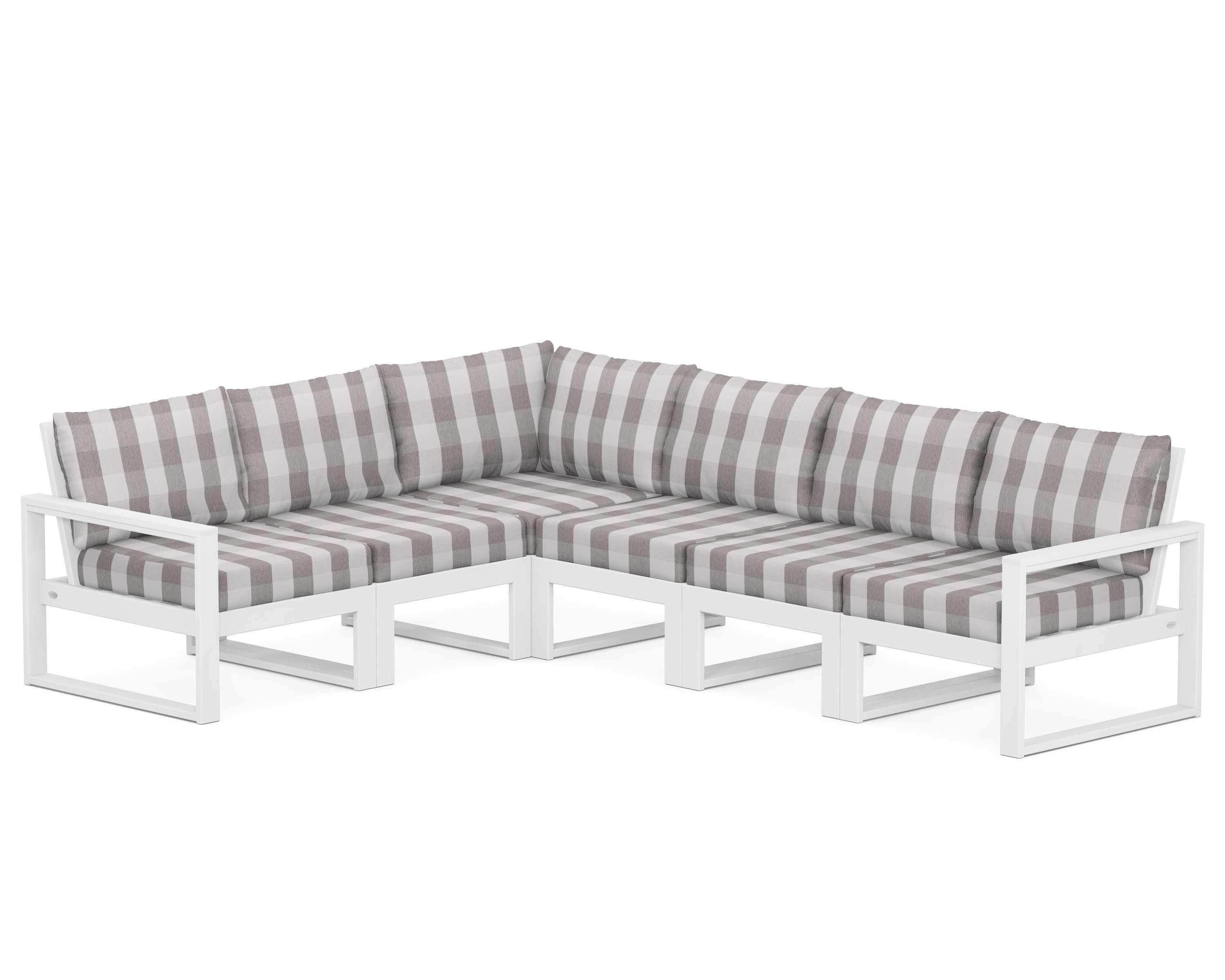EDGE 6-Piece Modular Deep Seating Set in White / Buffalo Plaid Grey Mist