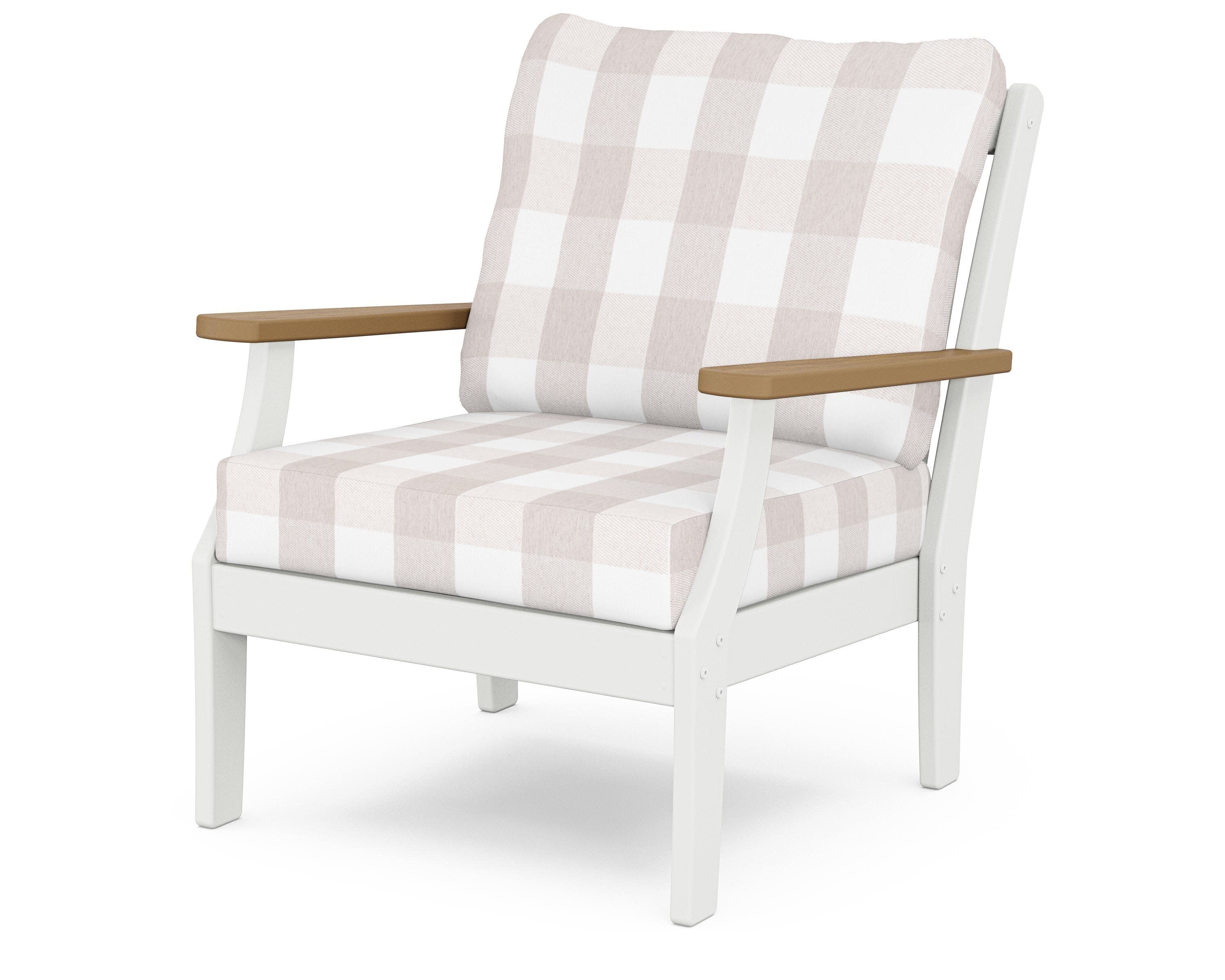 Braxton Deep Seating Chair in White / Natural / Buffalo Plaid Dune Burlap