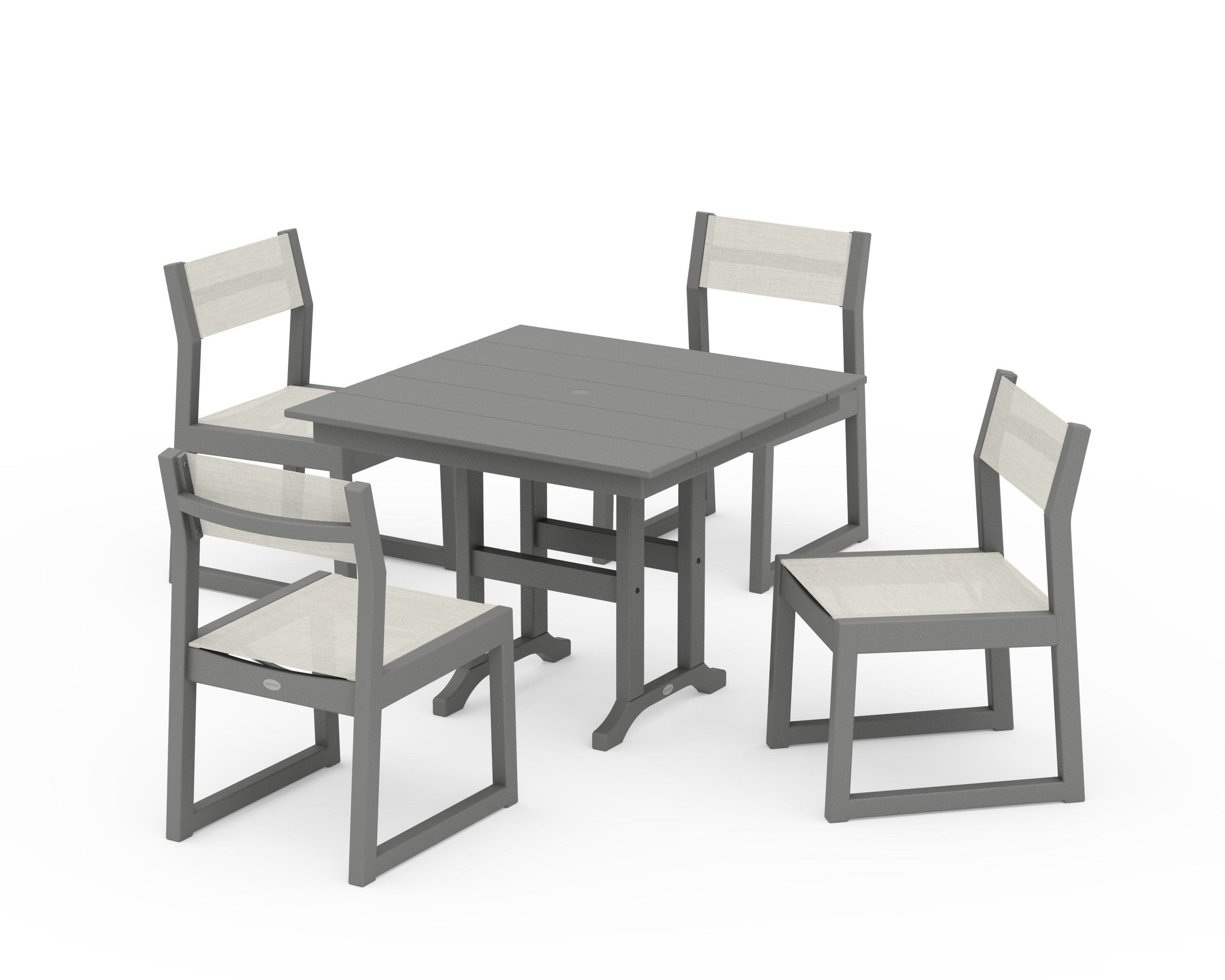 EDGE Sling Side Chair 5-Piece Farmhouse Dining Set in Slate Grey / Parchment Sling