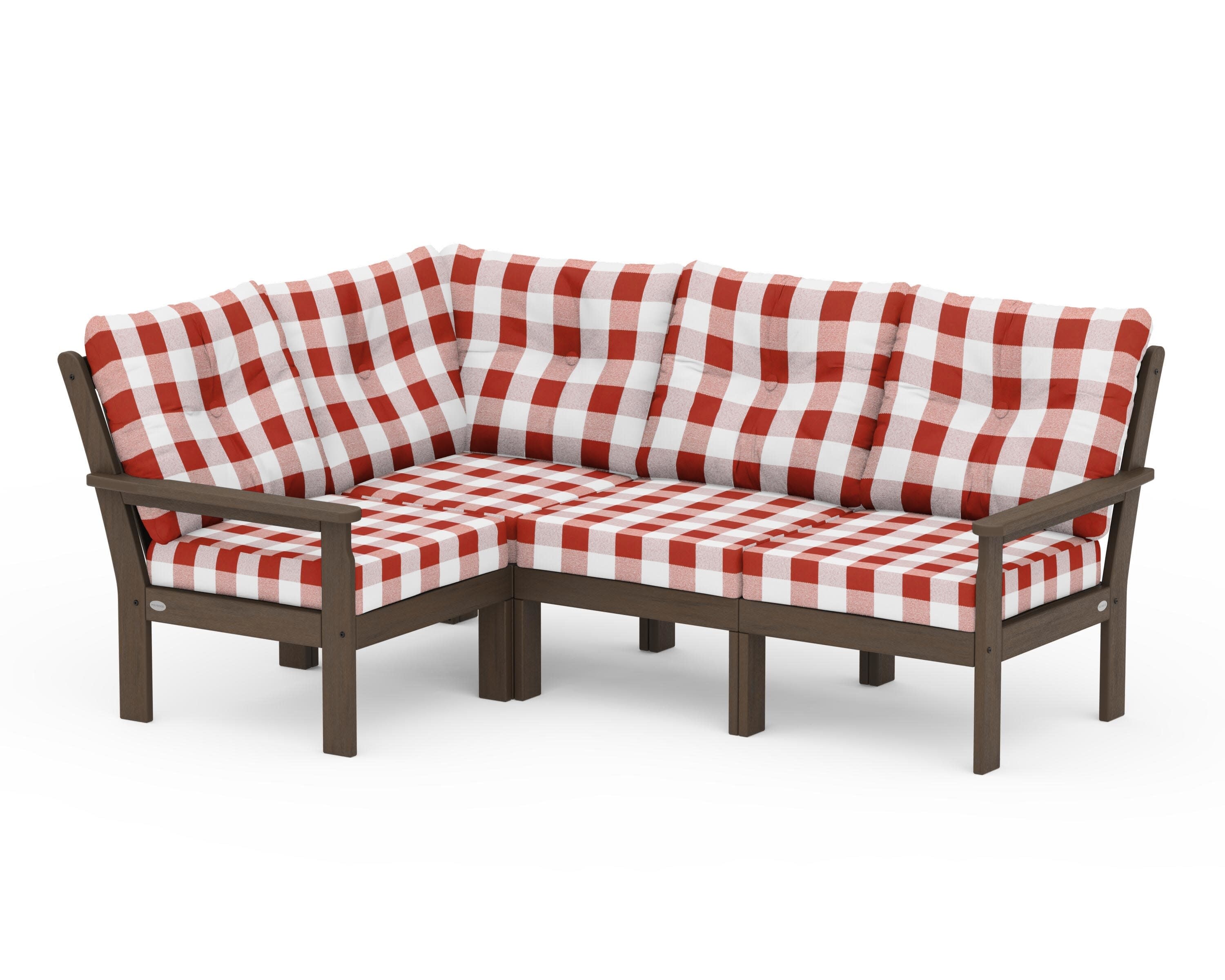 Vineyard 4-Piece Sectional in Kona / Buffalo Plaid Crimson