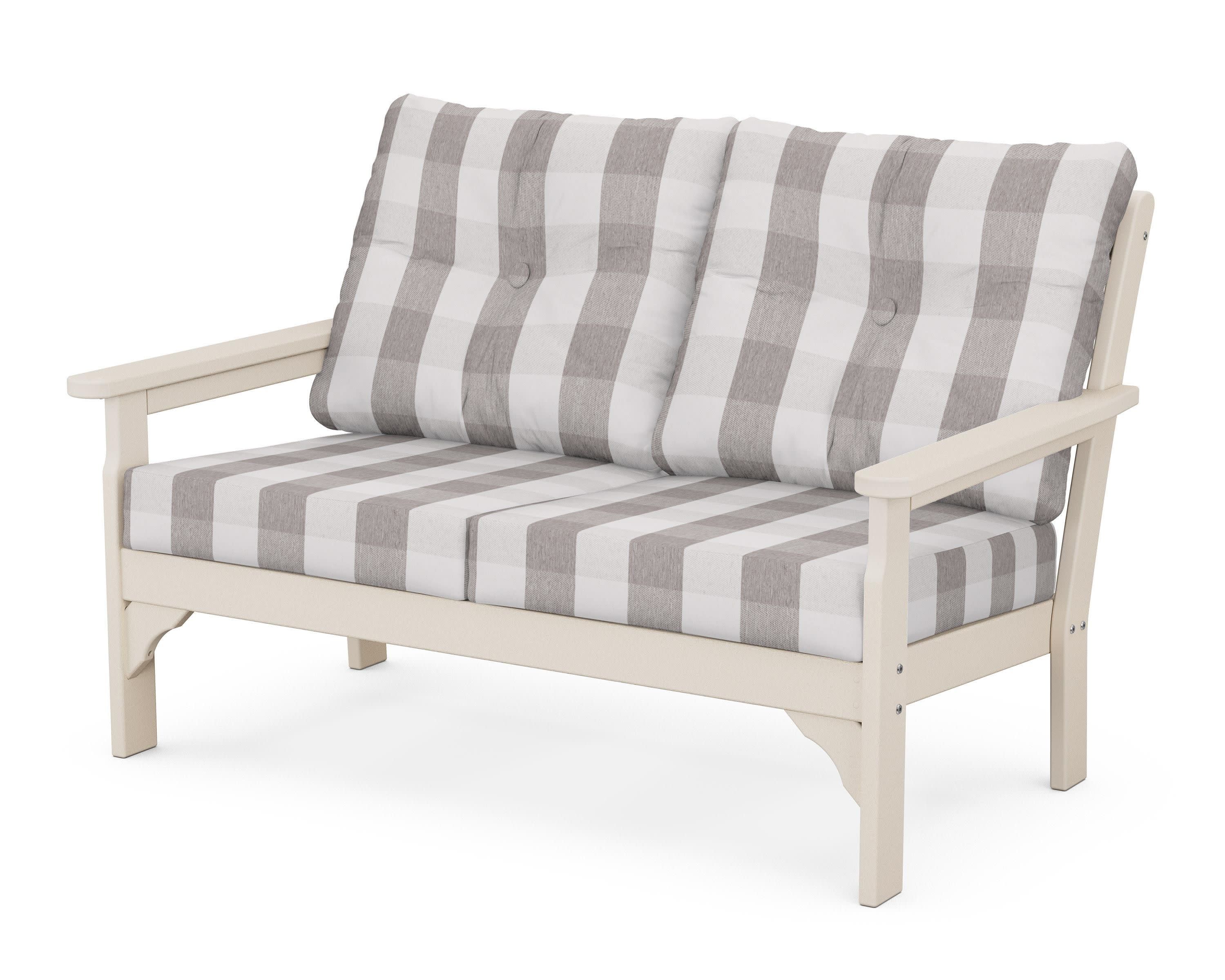 Vineyard Deep Seating Loveseat in Sand / Buffalo Plaid Grey Mist