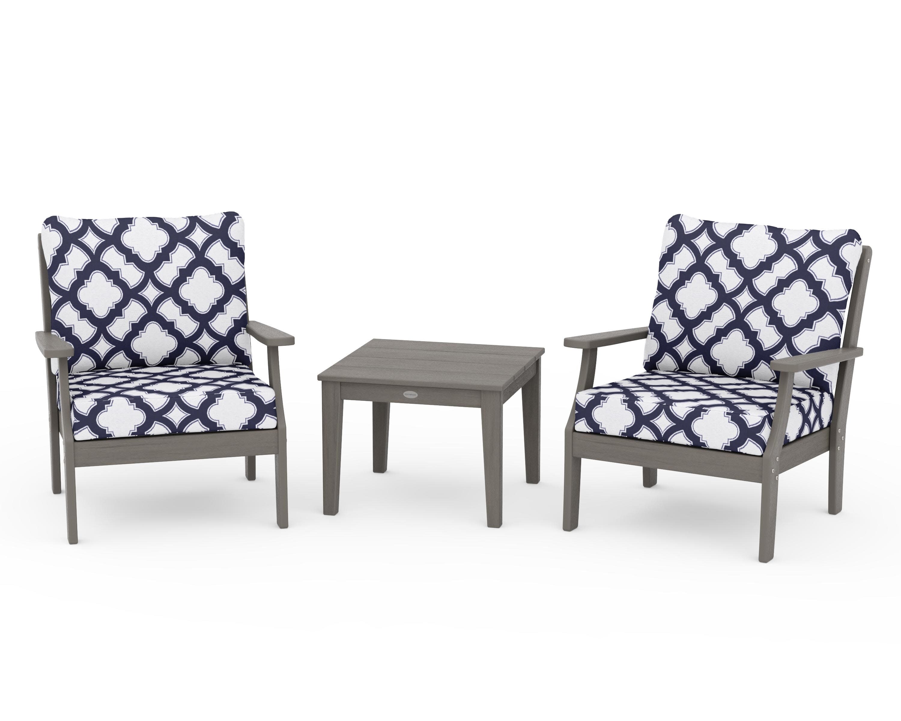 Braxton 3-Piece Deep Seating Set in Driftwood / Trellis Navy