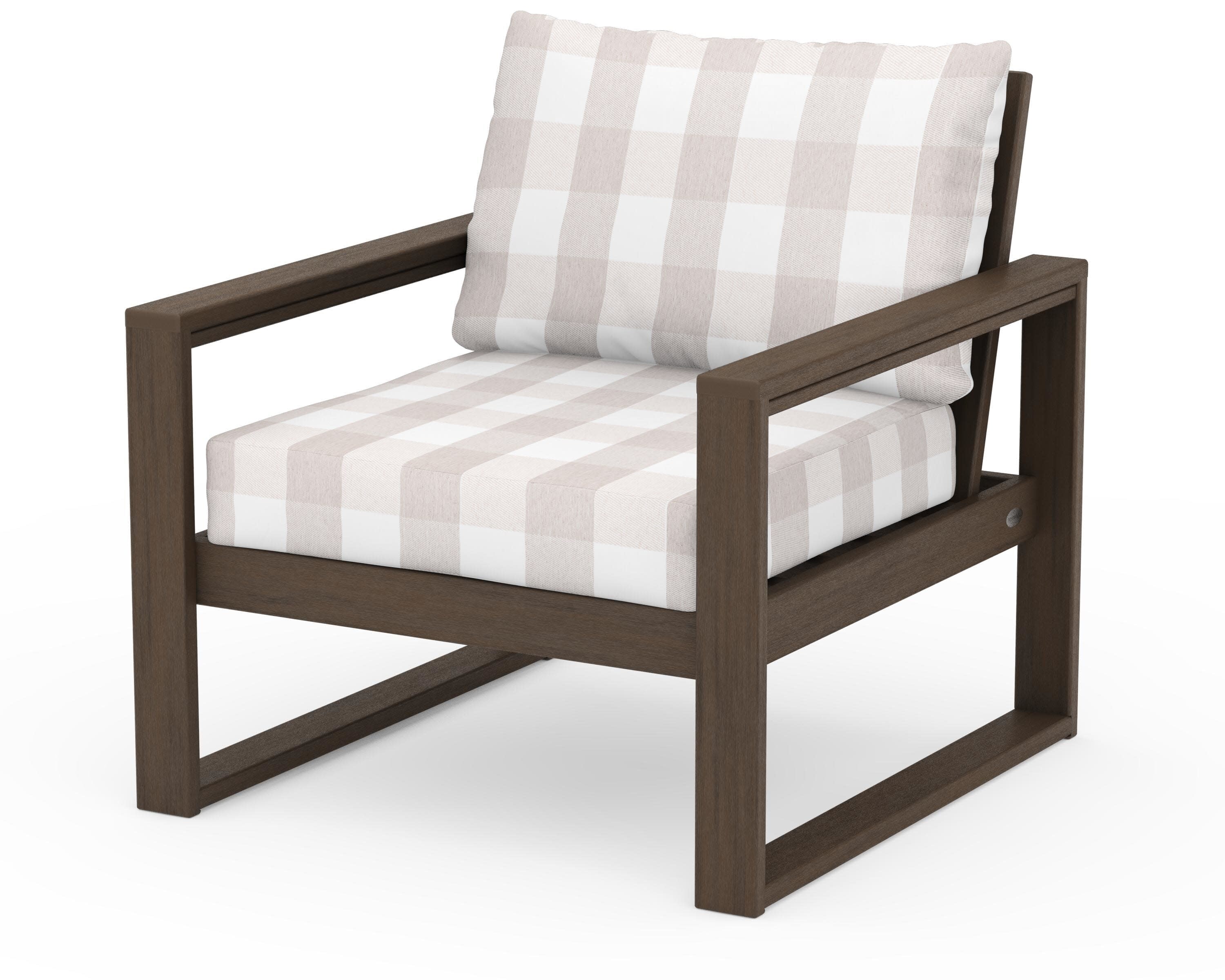 EDGE Club Chair in Kona / Buffalo Plaid Dune Burlap