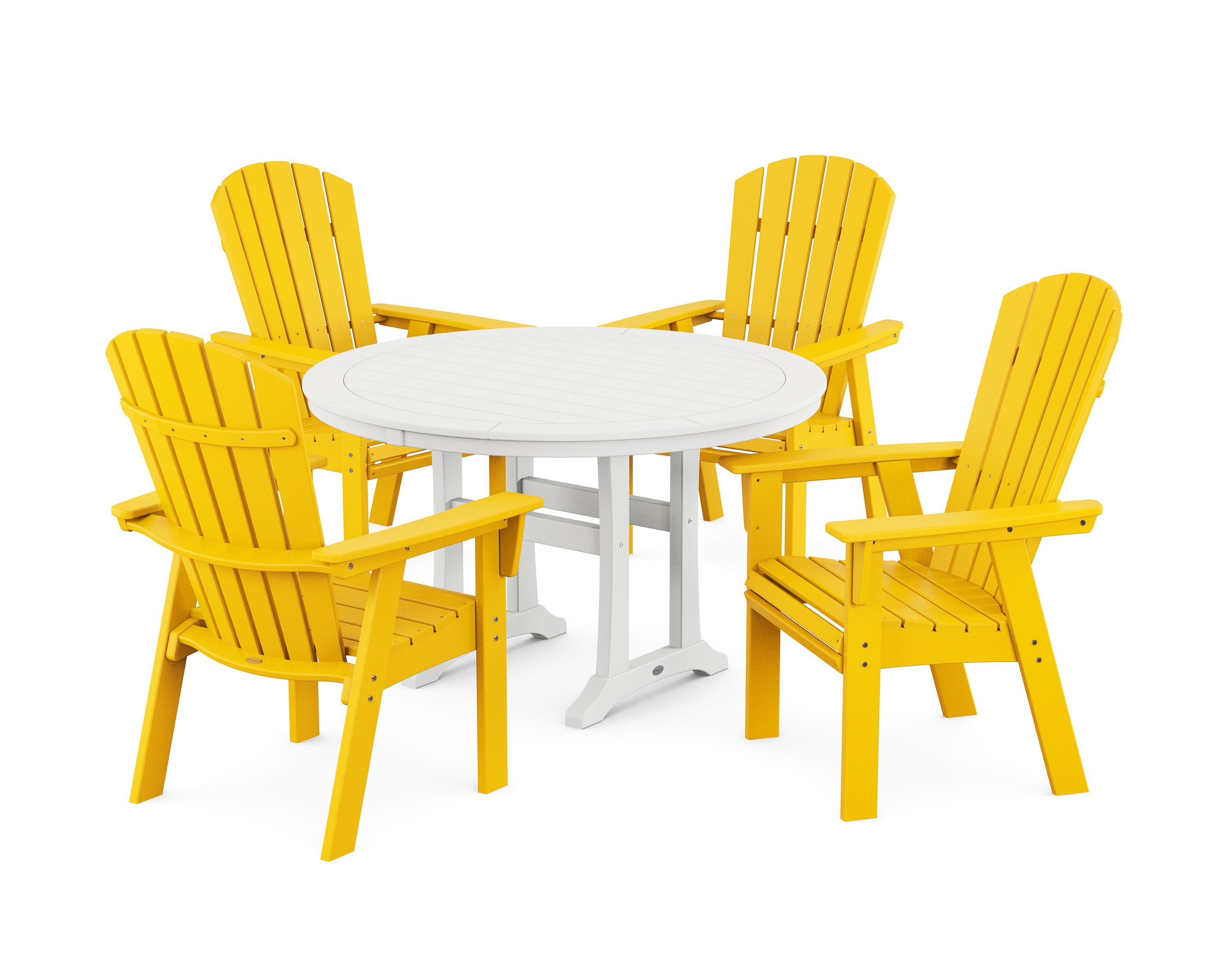 Nautical Curveback Adirondack 5-Piece Round Dining Set with Trestle Legs in Lemon / White