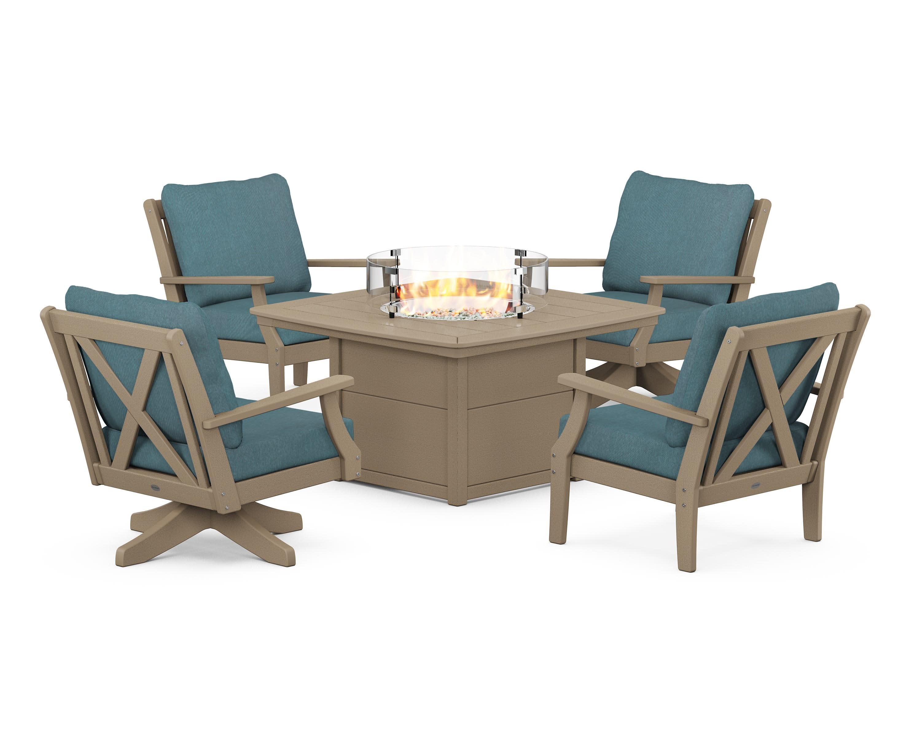 Braxton 5-Piece Deep Seating Set with Fire Table in Vintage Sahara / Ocean Teal