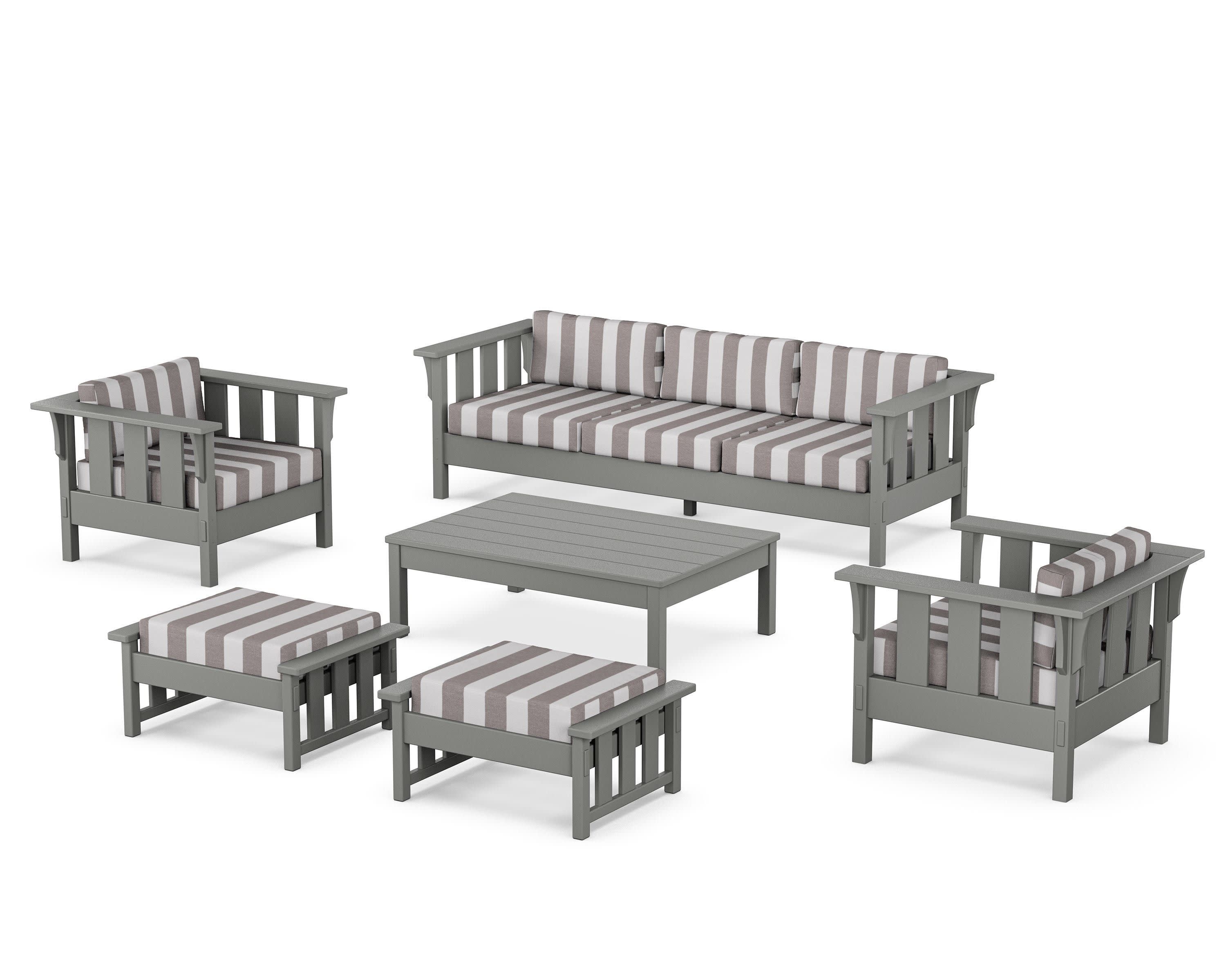 Acadia 6-Piece Lounge Sofa Set in Slate Grey / Cabana Stripe Grey Mist