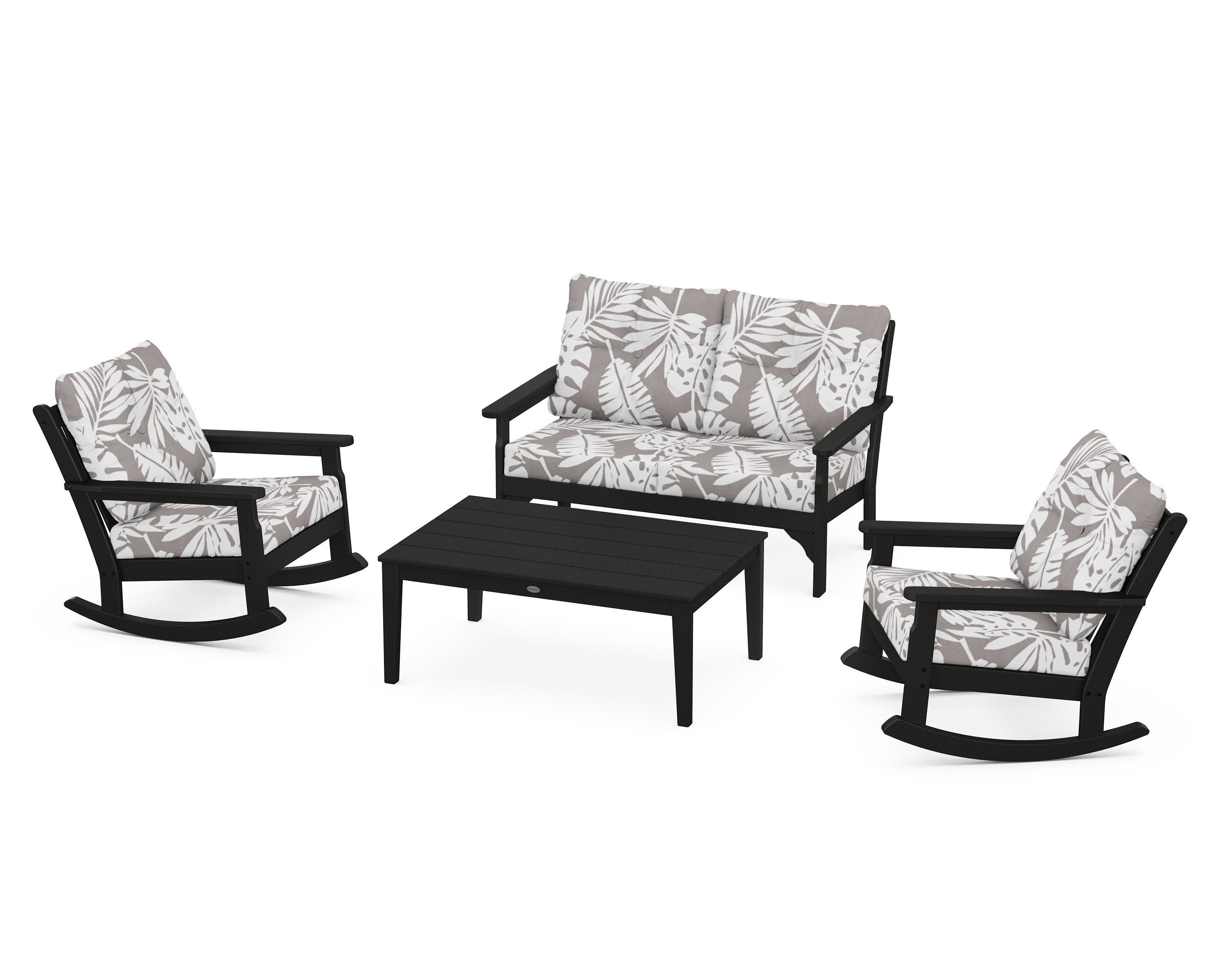 Vineyard 4-Piece Deep Seating Rocking Chair Set in Black / Leaf Grey Mist