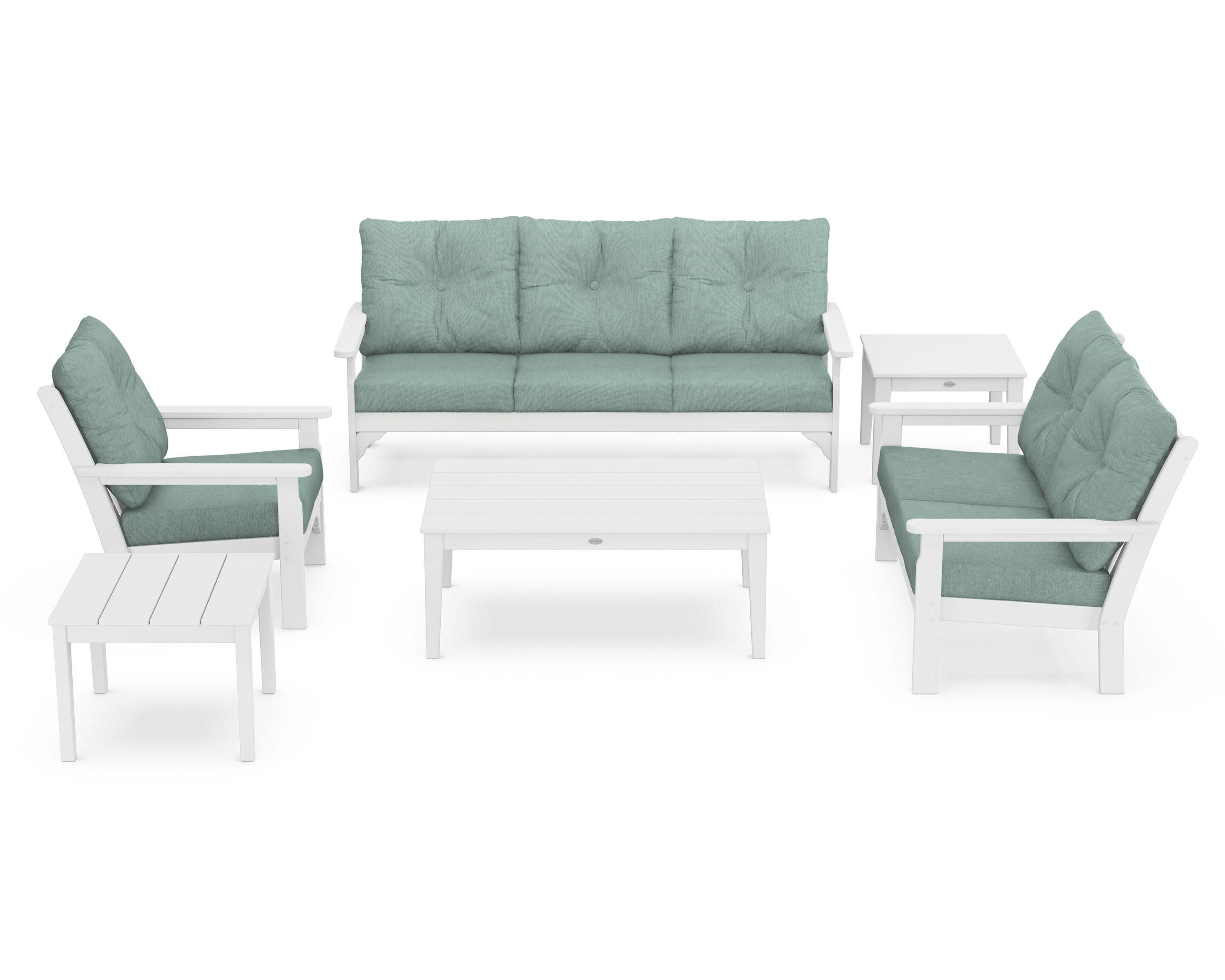 Vineyard 6-Piece Deep Seating Set in White / Glacier Spa