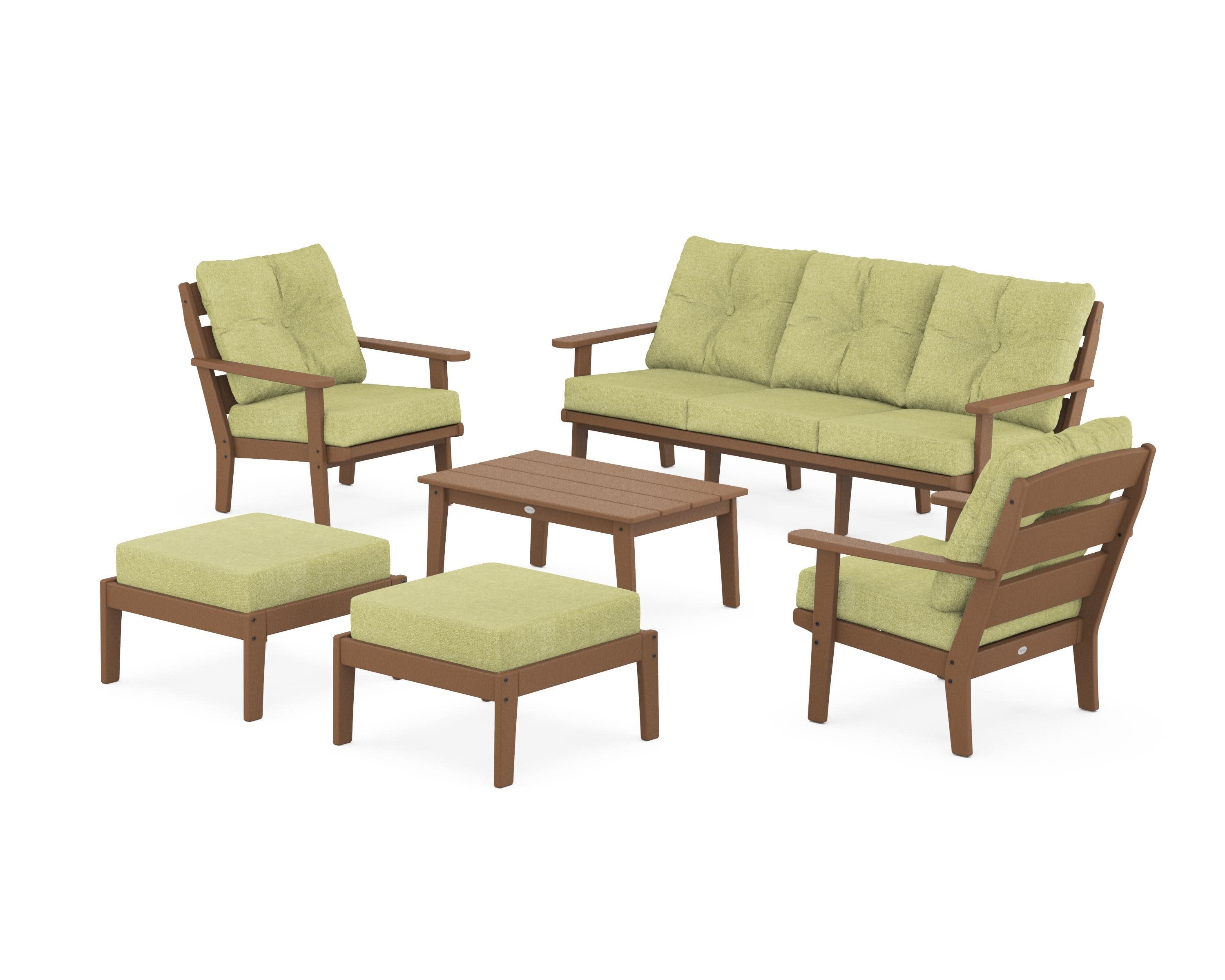 Lakeside 6-Piece Lounge Sofa Set in Teak / Chartreuse Boucle
