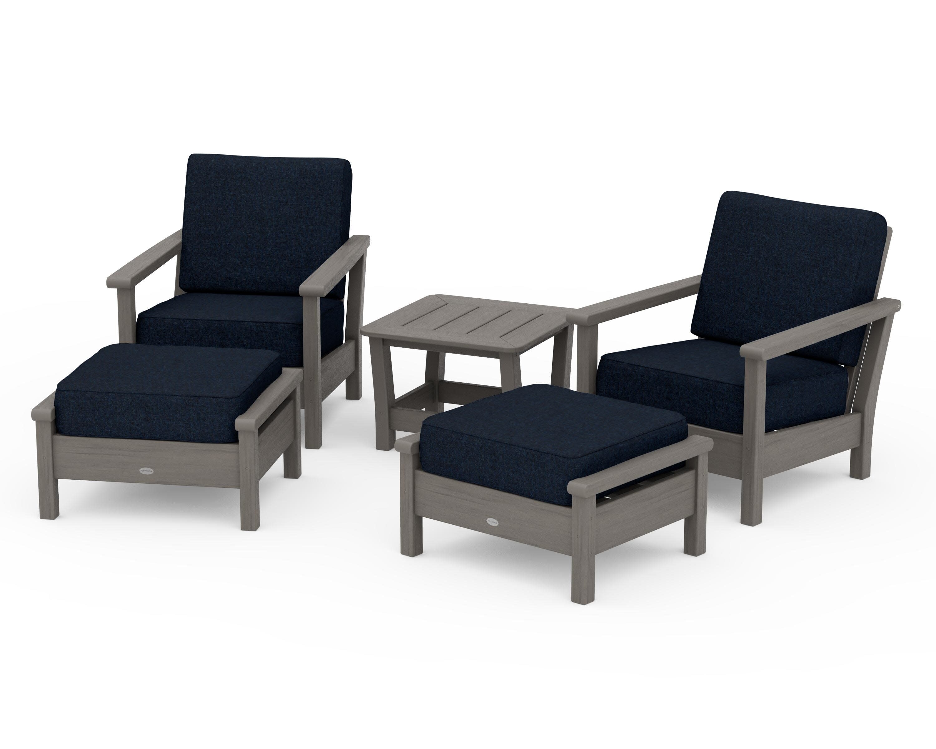 Harbour 5-Piece Deep Seating Chair Set in Driftwood / Marine Indigo