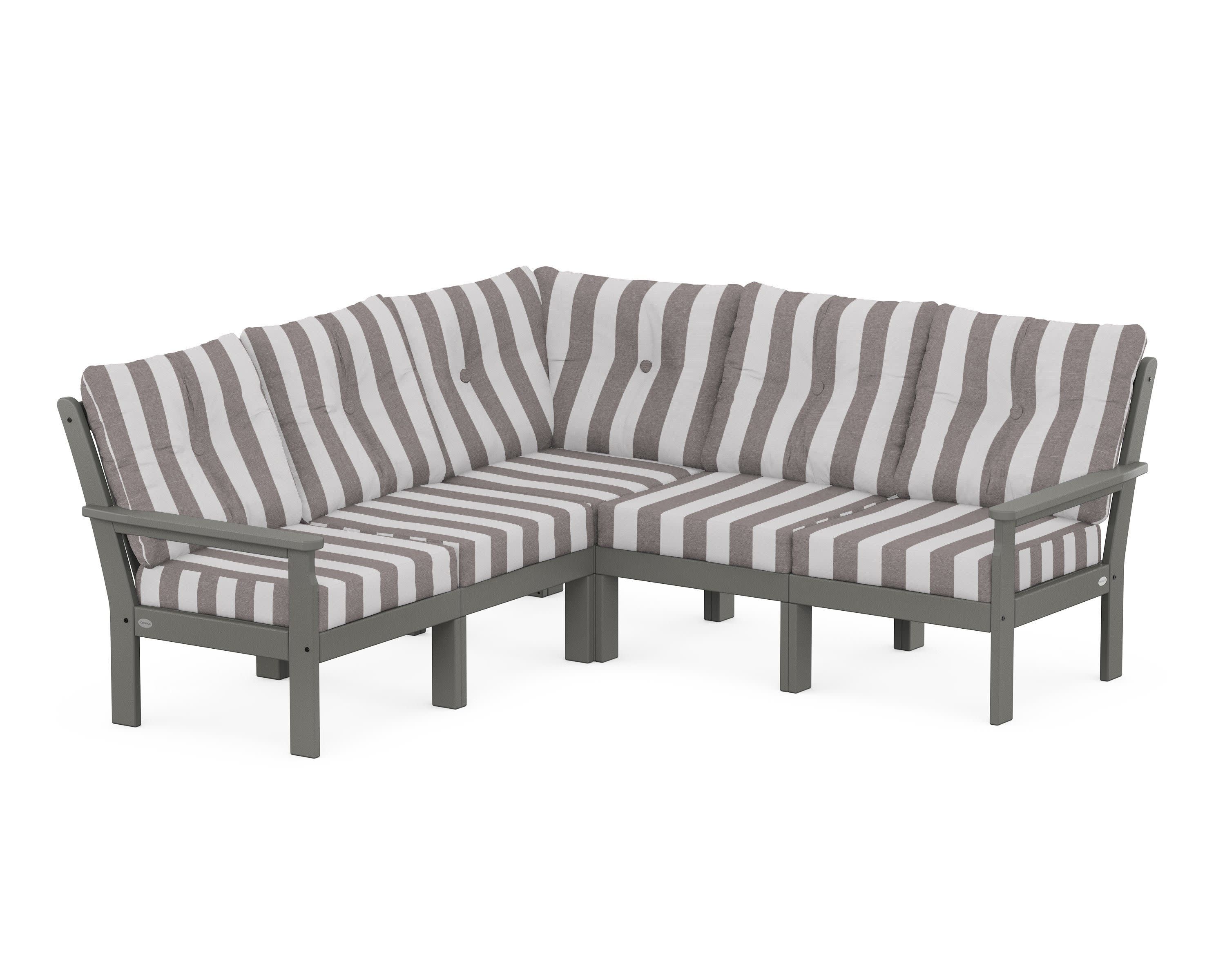 Vineyard 5-Piece Sectional in Slate Grey / Cabana Stripe Grey Mist