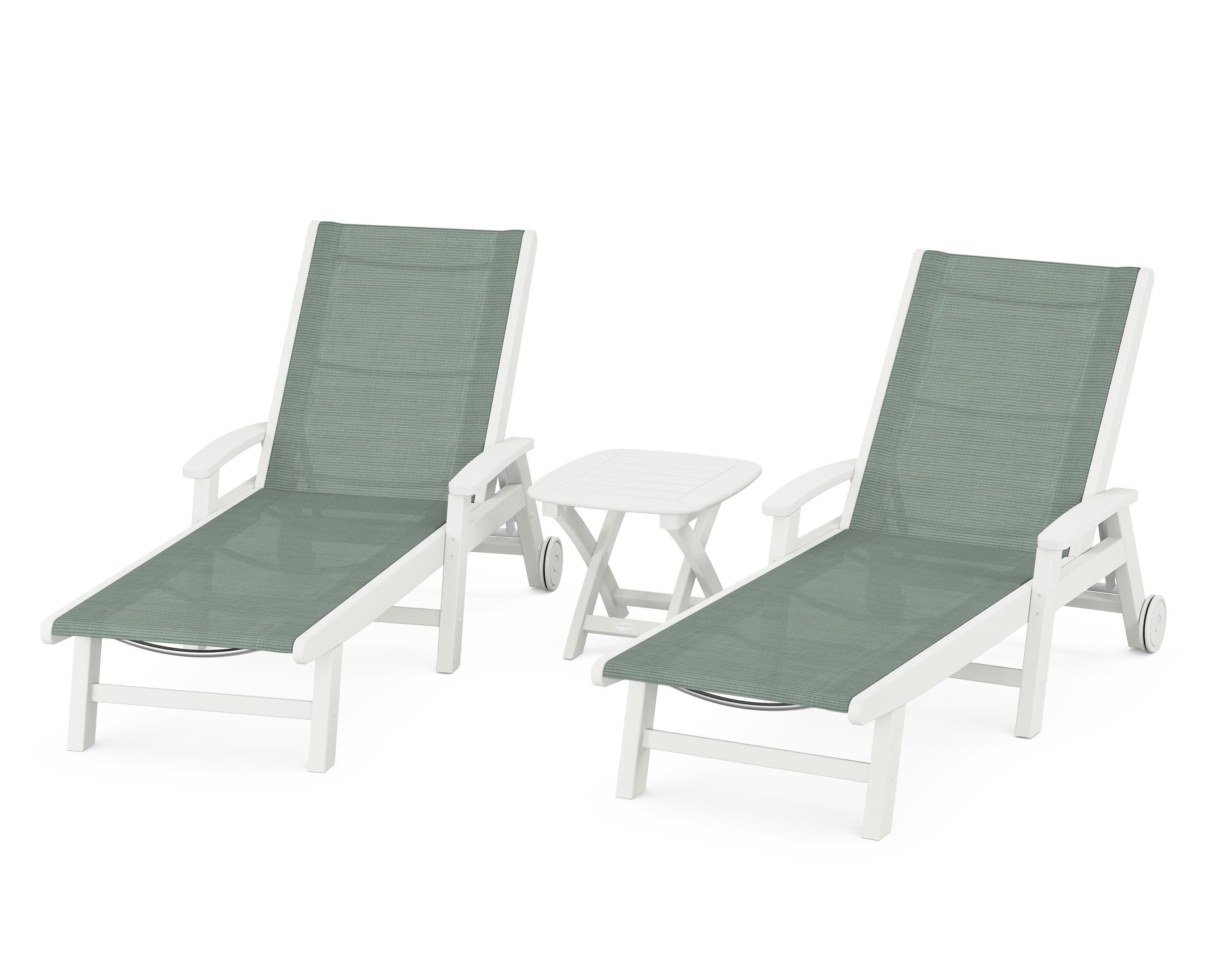 Coastal 3-Piece Wheeled Chaise Set in Vintage White / Dupioni Sea Mist Sling