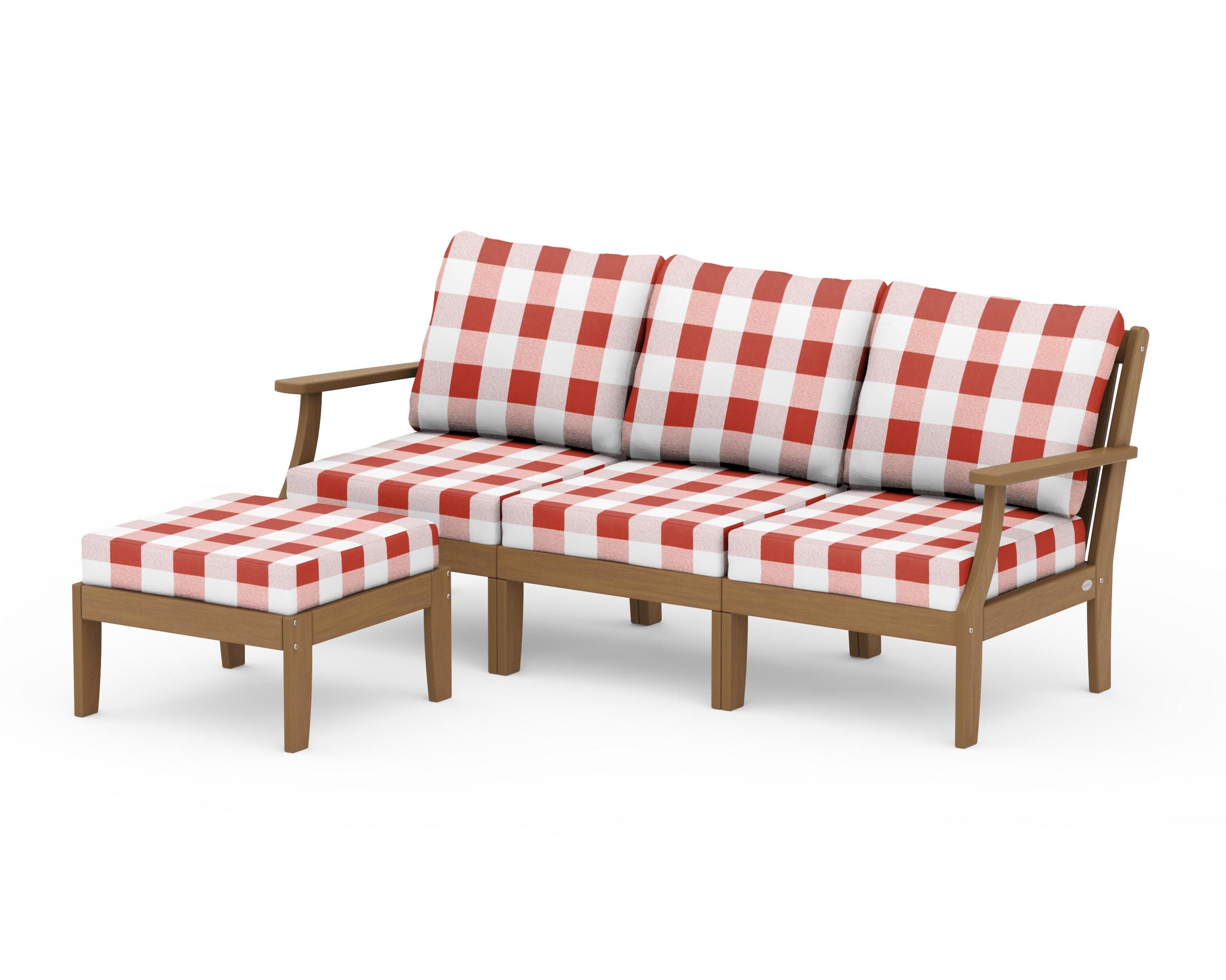 Braxton Modular 4-Piece Deep Seating Set with Ottoman in Natural / Buffalo Plaid Crimson