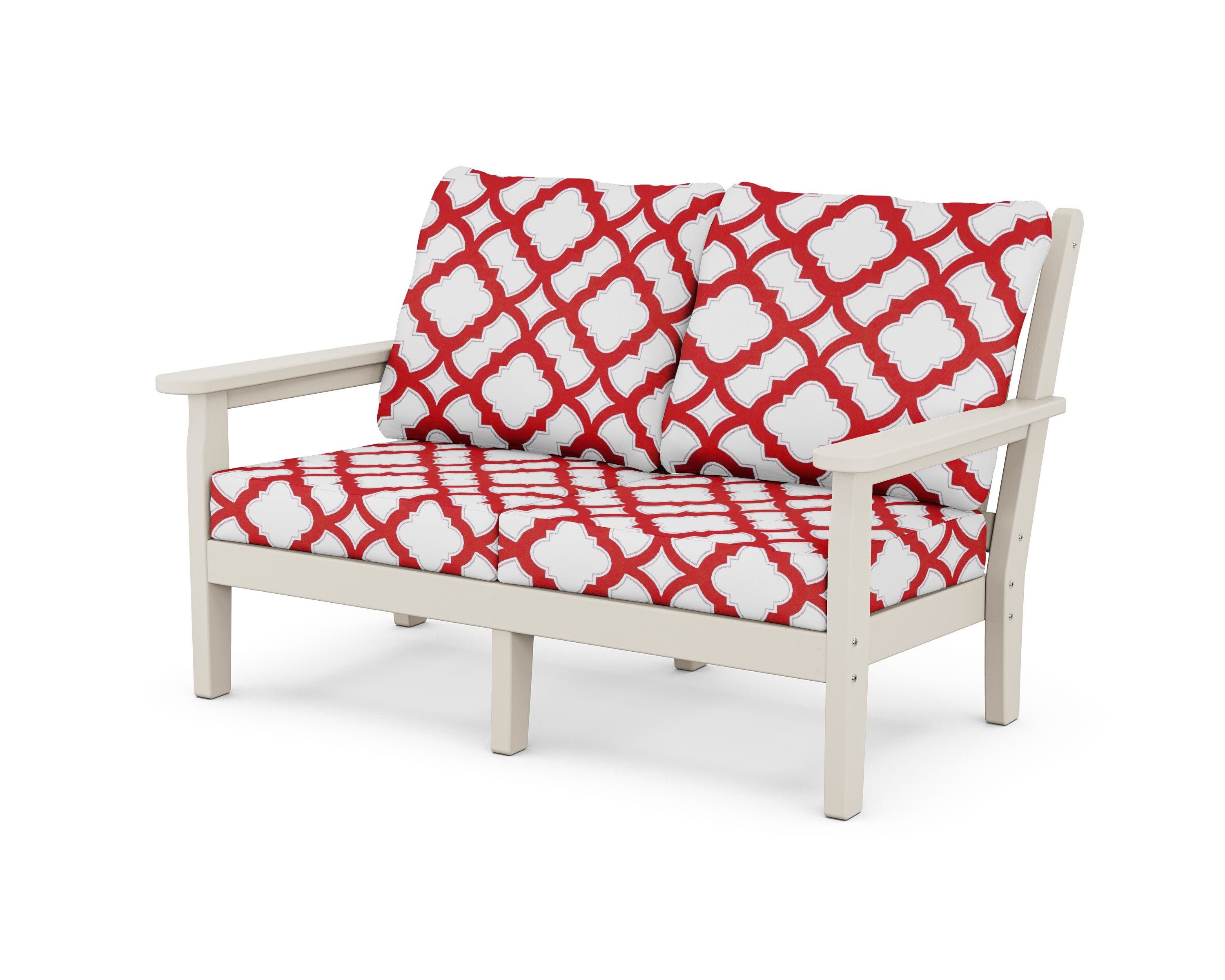 Chippendale Deep Seating Loveseat in Sand / Trellis Crimson