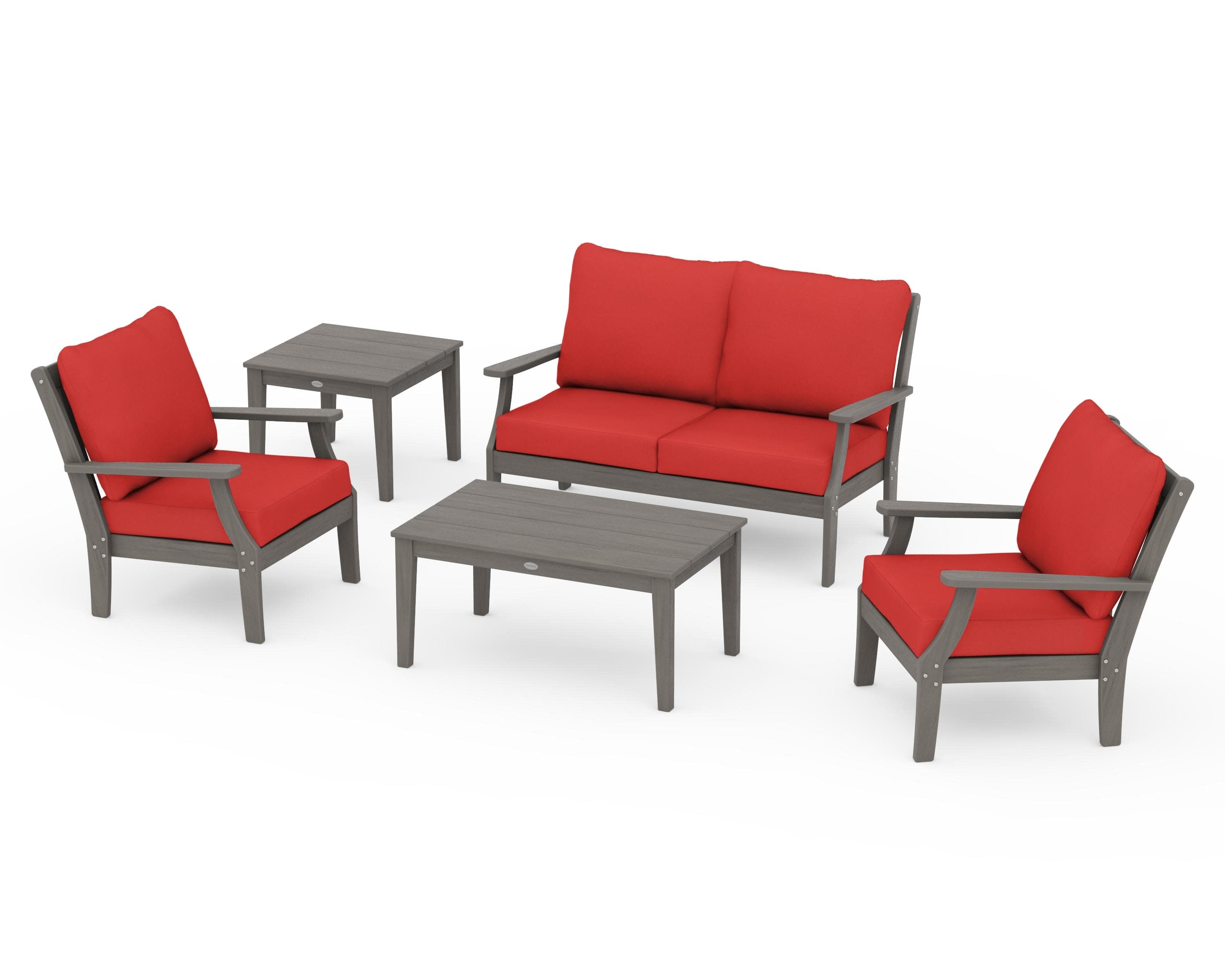 Braxton 5-Piece Deep Seating Set in Driftwood / Crimson Linen