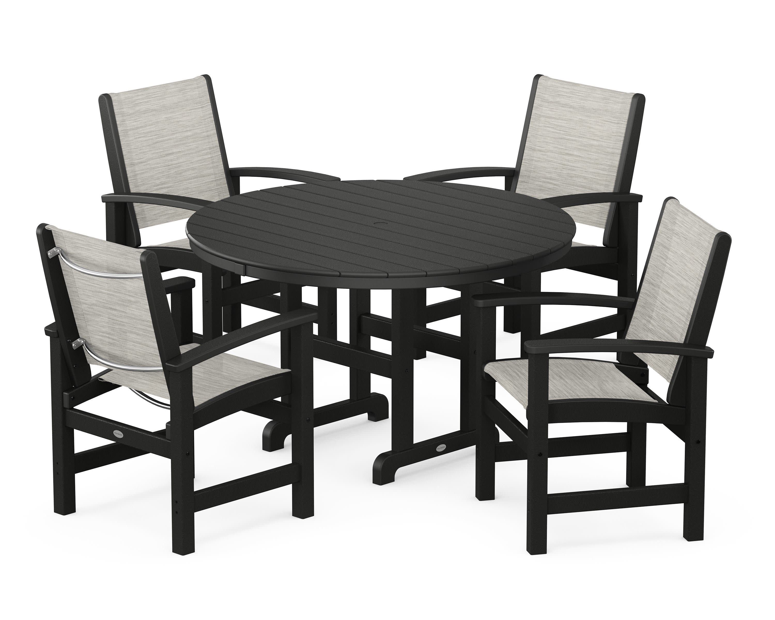 Coastal 5-Piece Round Farmhouse Dining Set in Black / Birch Sling